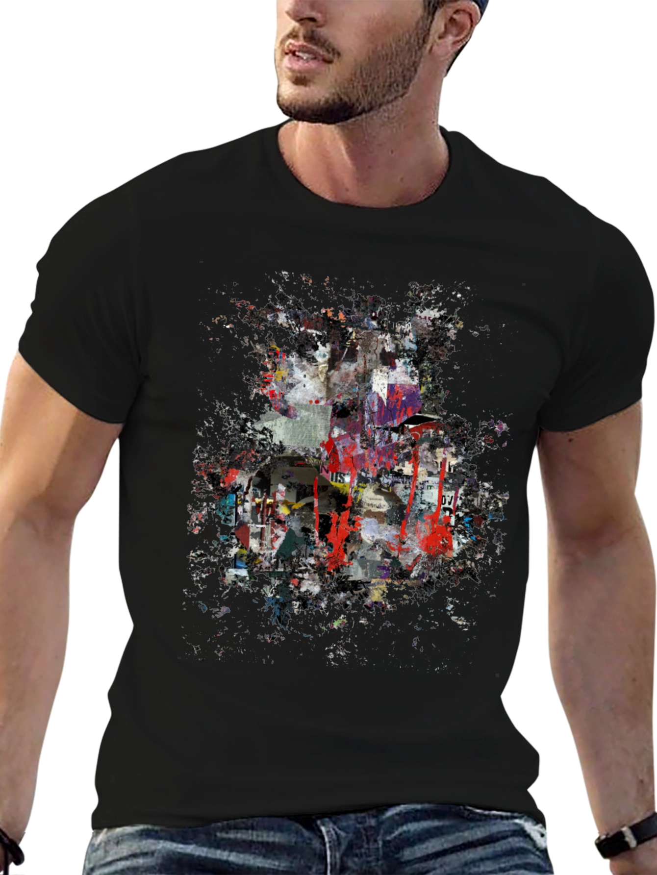 Black Abstract Art T-Shirt - Modern Graphic Tee view 6