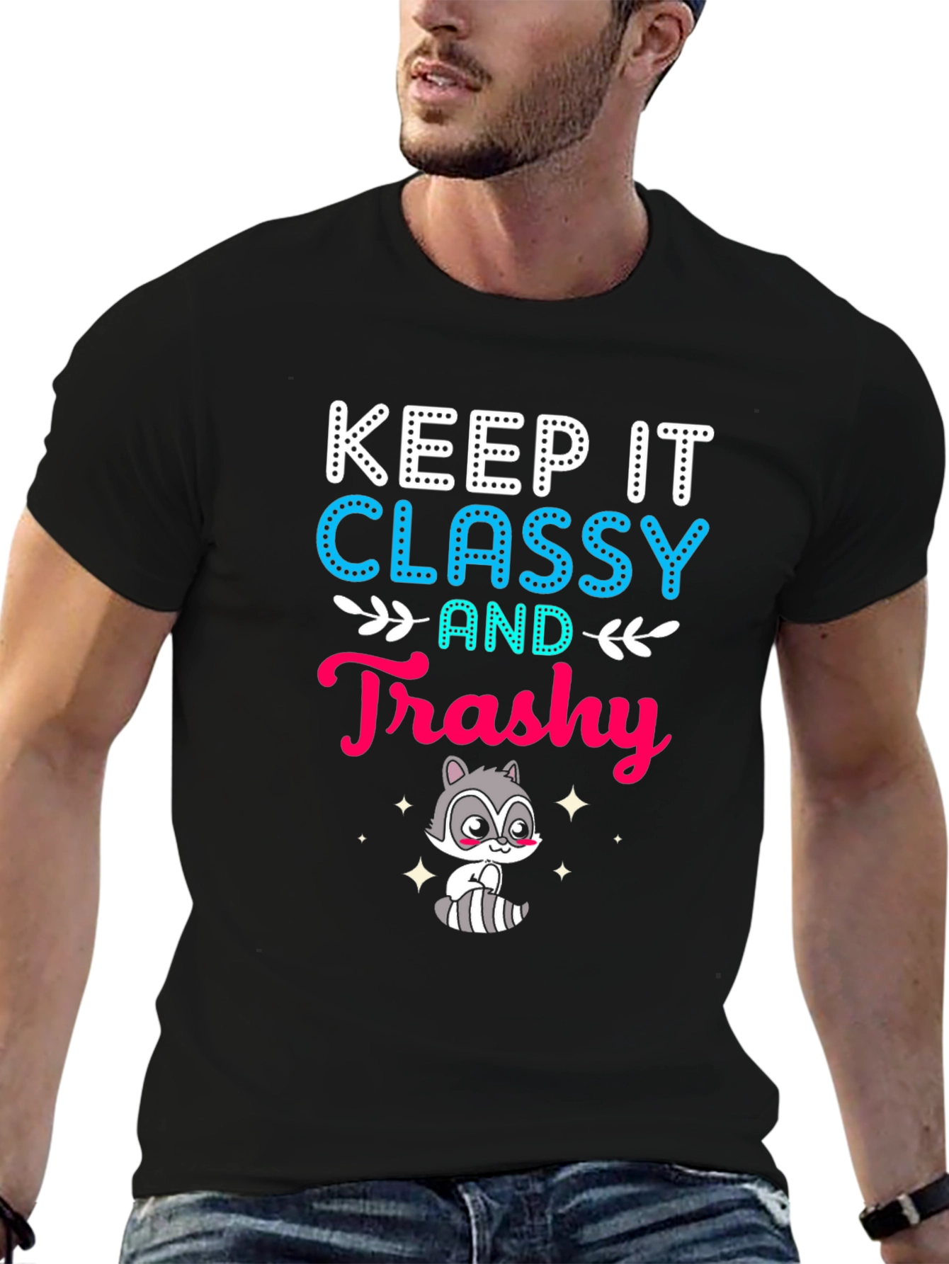 Black Keep It Classy and Trashy Raccoon T-Shirt view 6