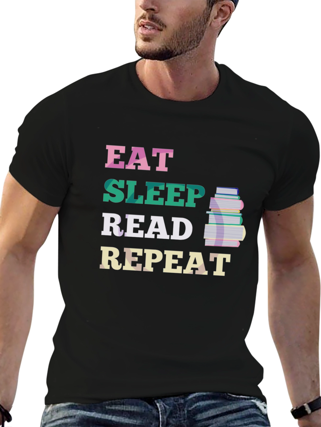 Black Eat Sleep Read Repeat T-Shirt - Book Lover Tee view 6