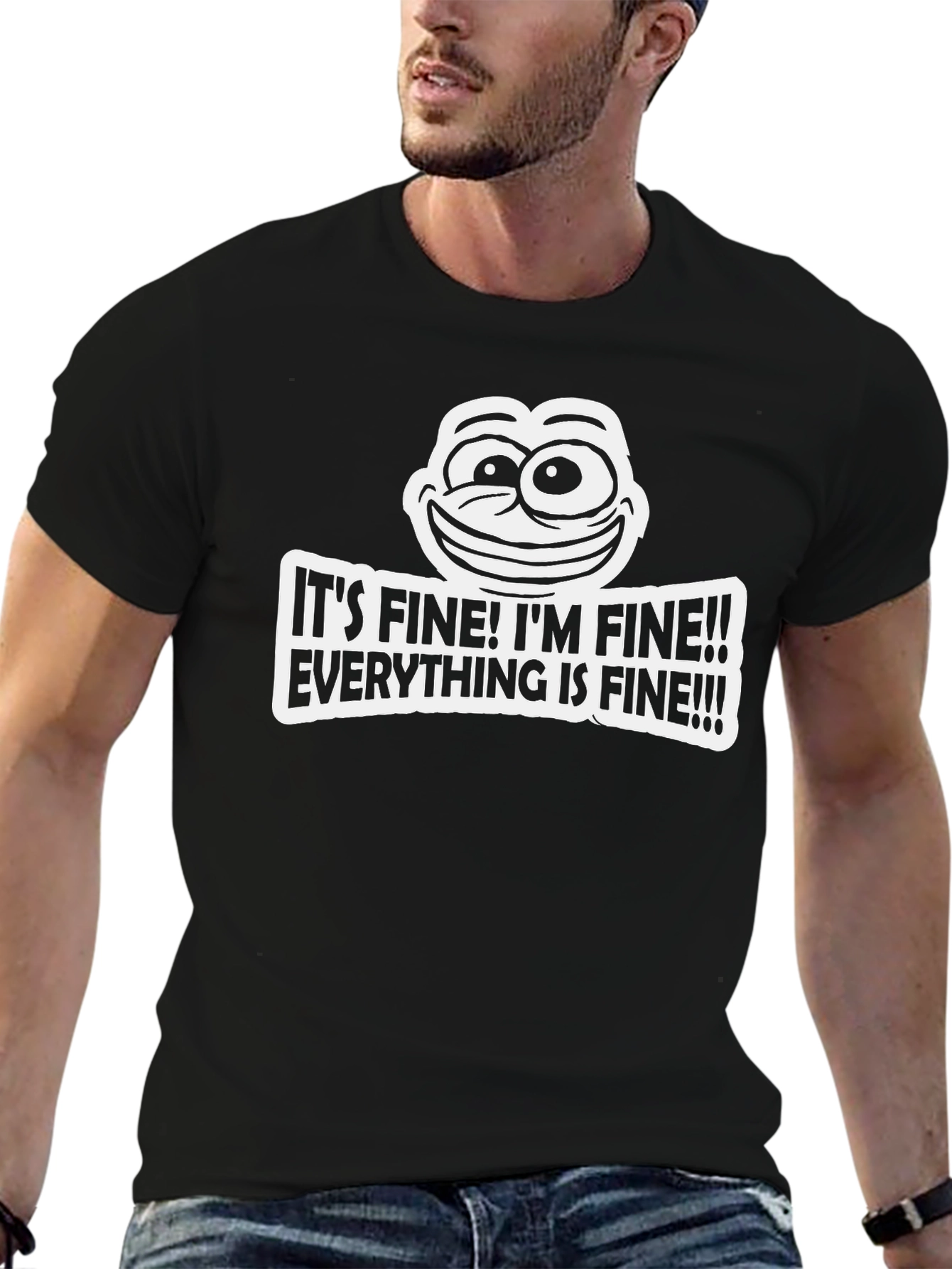 Black It's Fine! Graphic T-Shirt - Humorous Novelty Tee view 6