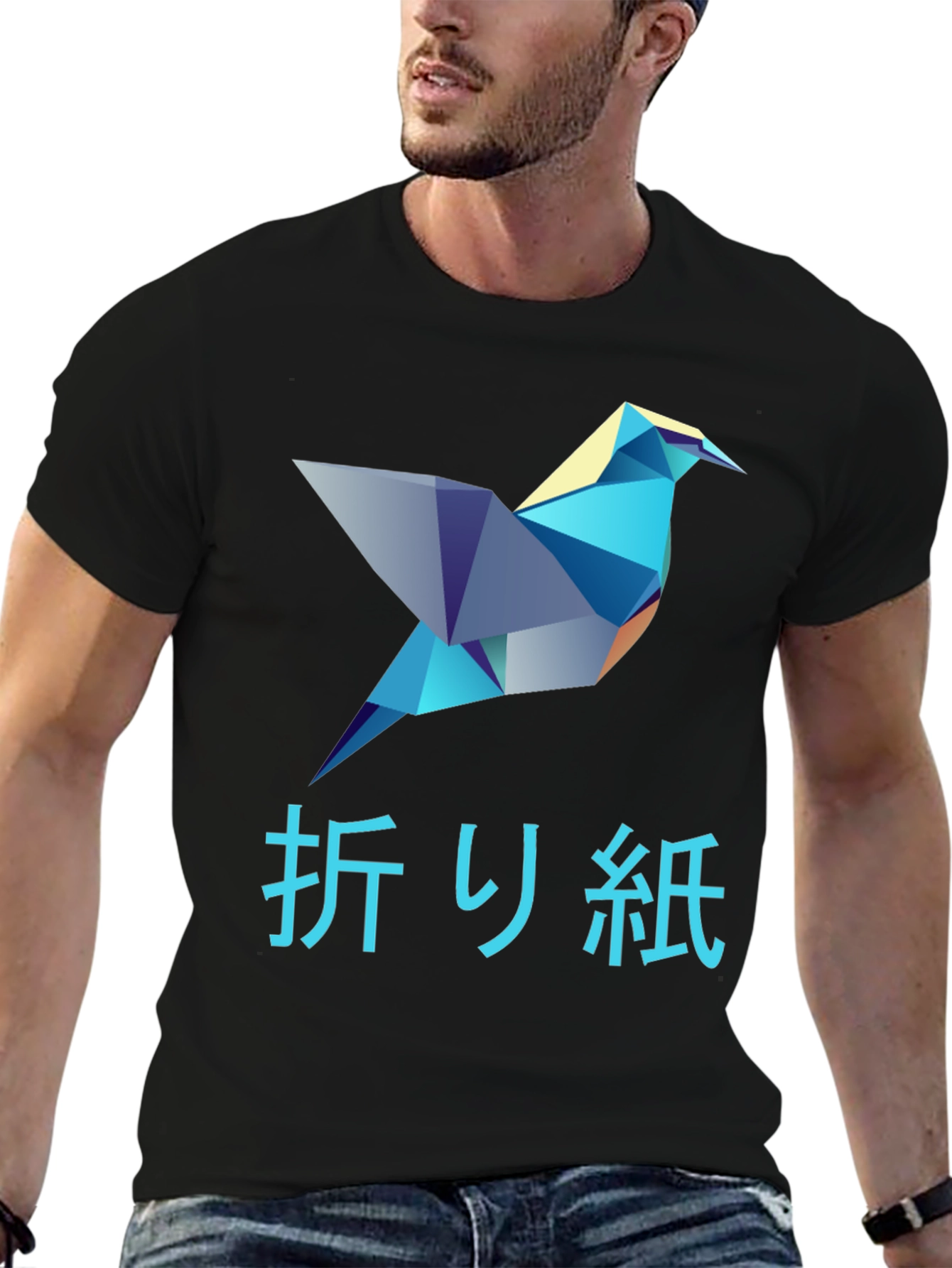 Black Origami Bird Graphic T-Shirt - Stylish Men's Tee view 6