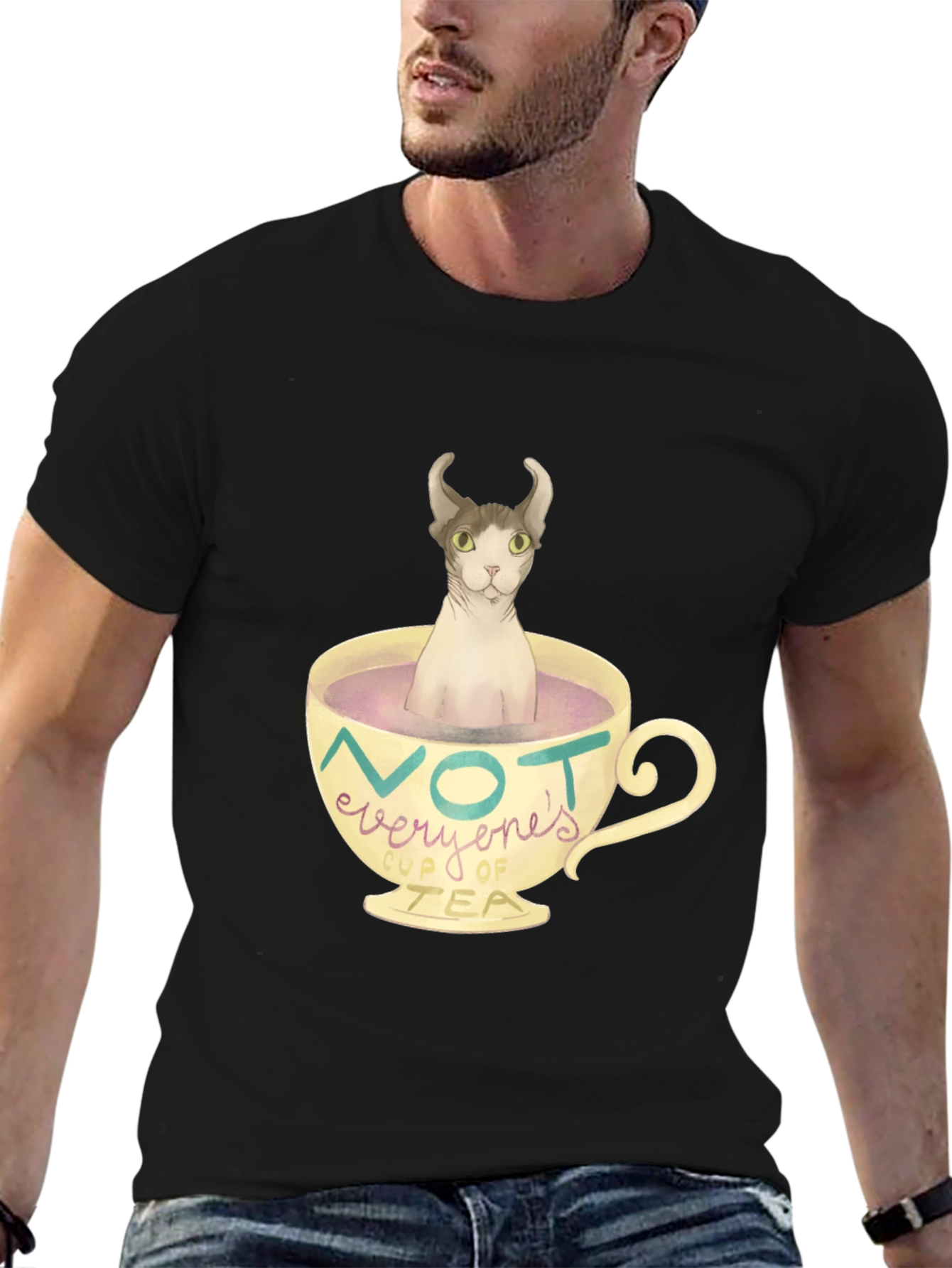 Black Not Everyone's Cup of Tea - Novelty Cat T-Shirt view 6