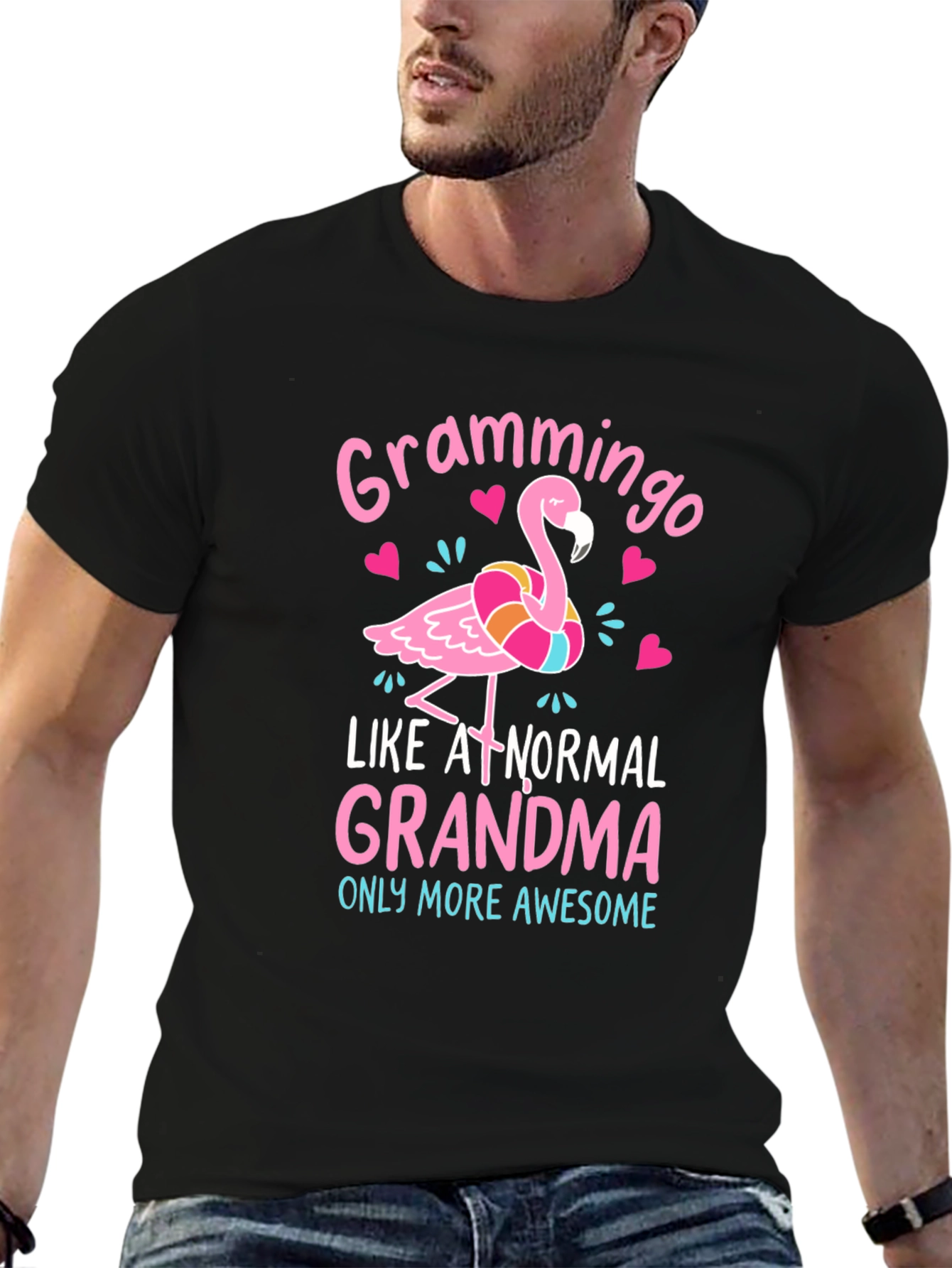 Black Grammingo Grandma T-Shirt - Awesome Pink Flamingo Tee view 6