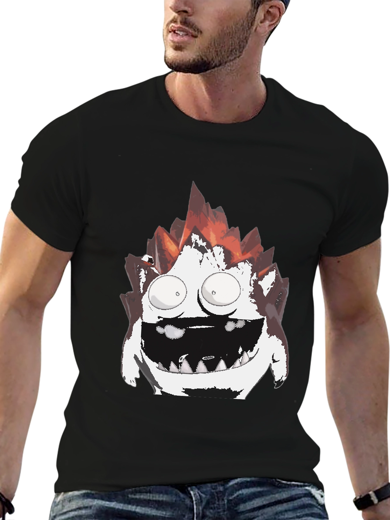 Black Monster Graphic Print Men's Black T-Shirt view 6