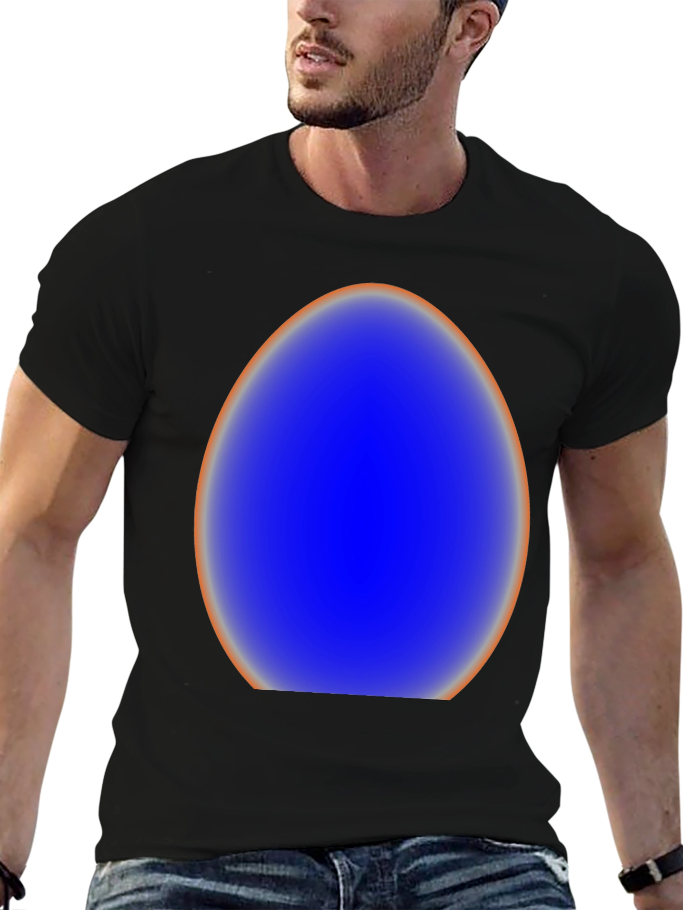Black Abstract Blue Egg Graphic Tee - Modern Style view 6