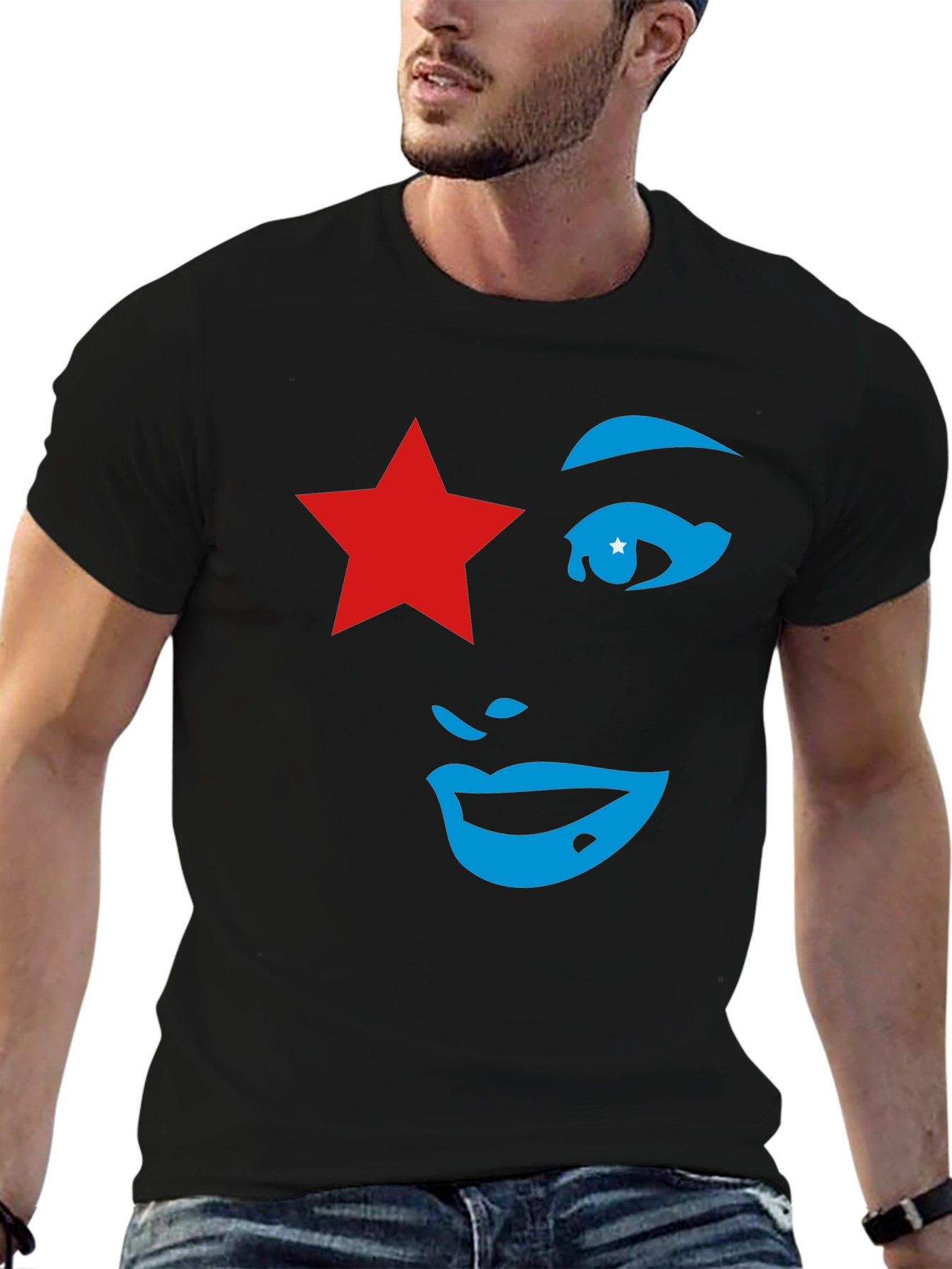 Black Star Face Graphic Tee - Unique Style view 6