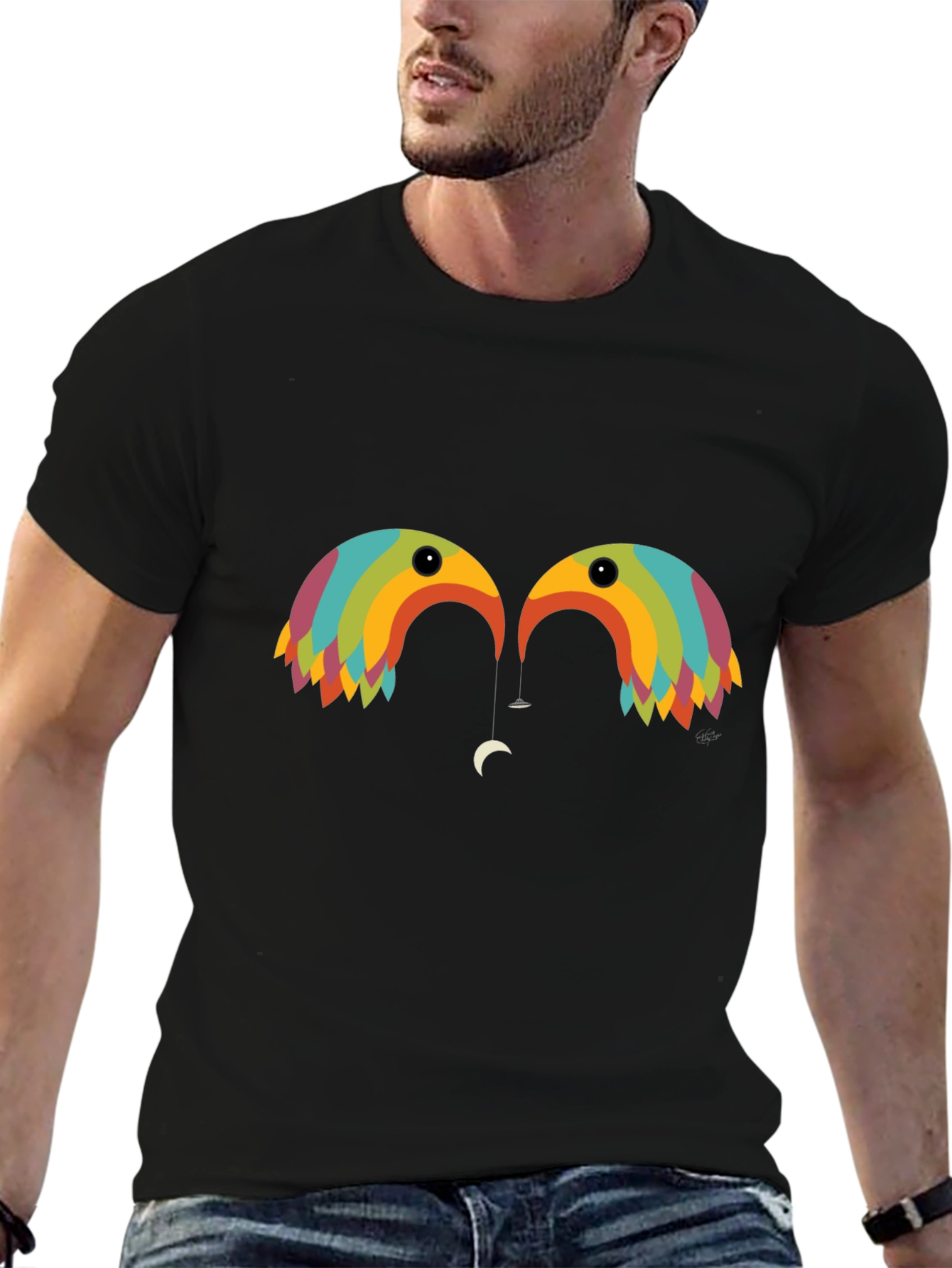Black Rainbow Birds Graphic T-Shirt view 6