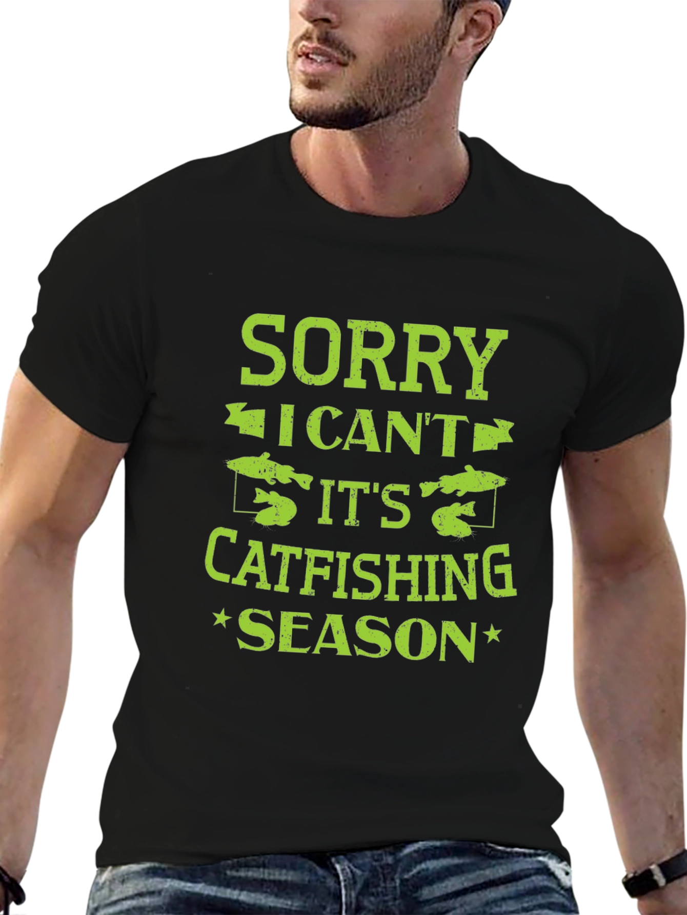 Black Sorry I Can't Catfishing Season Black T-Shirt view 6