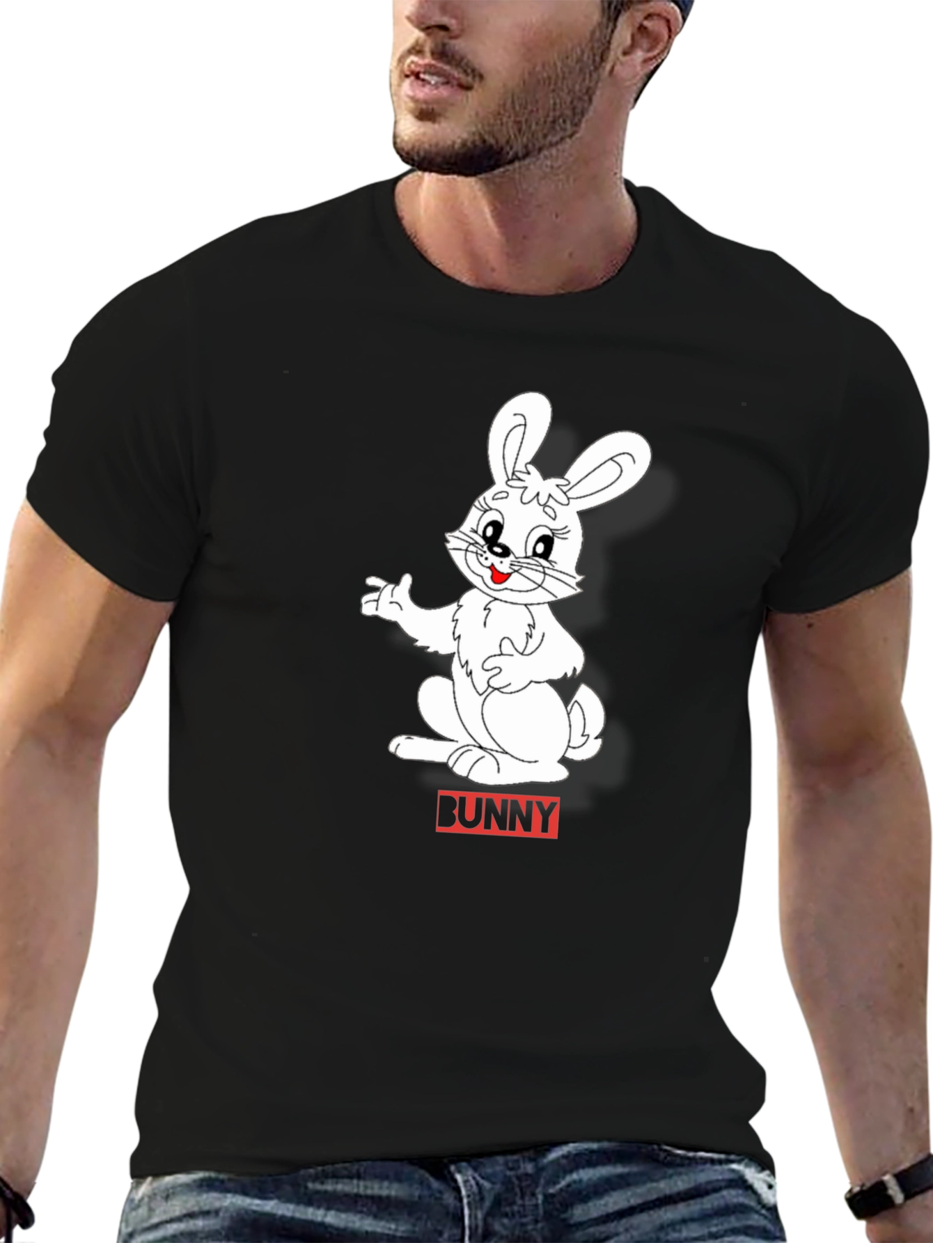 Black Bunny Graphic Black T-Shirt - Soft Cotton Blend Casual Tee view 6