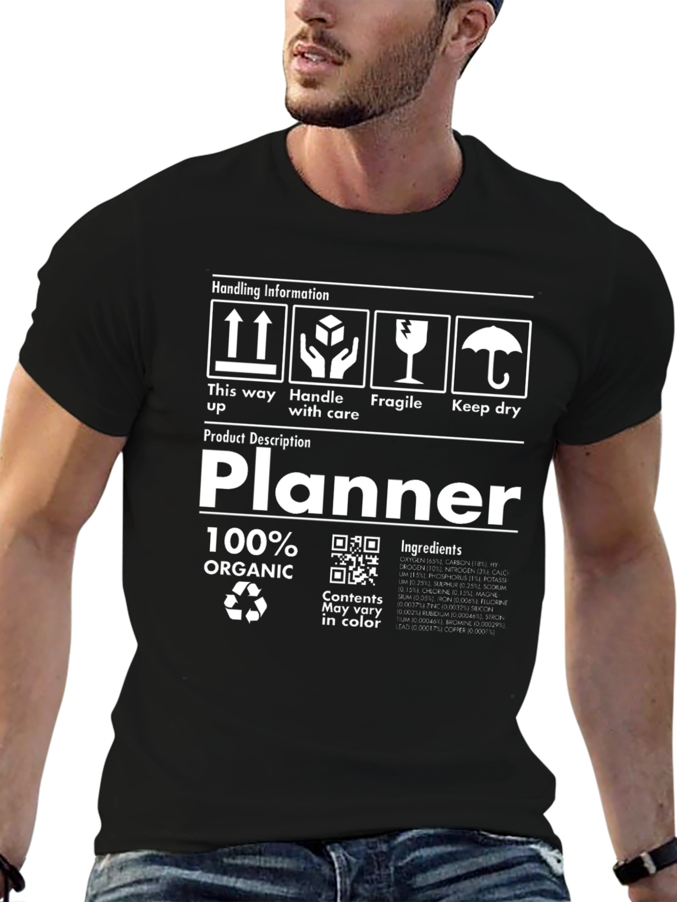 Black Planner Organic T-Shirt - Handle with Care view 6