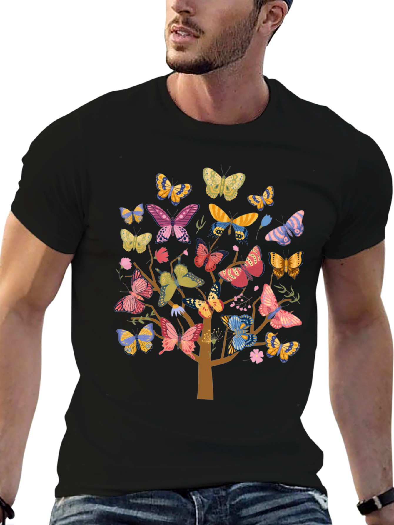 Black Butterfly Tree Graphic Tee - Trendy Unisex Shirt view 6