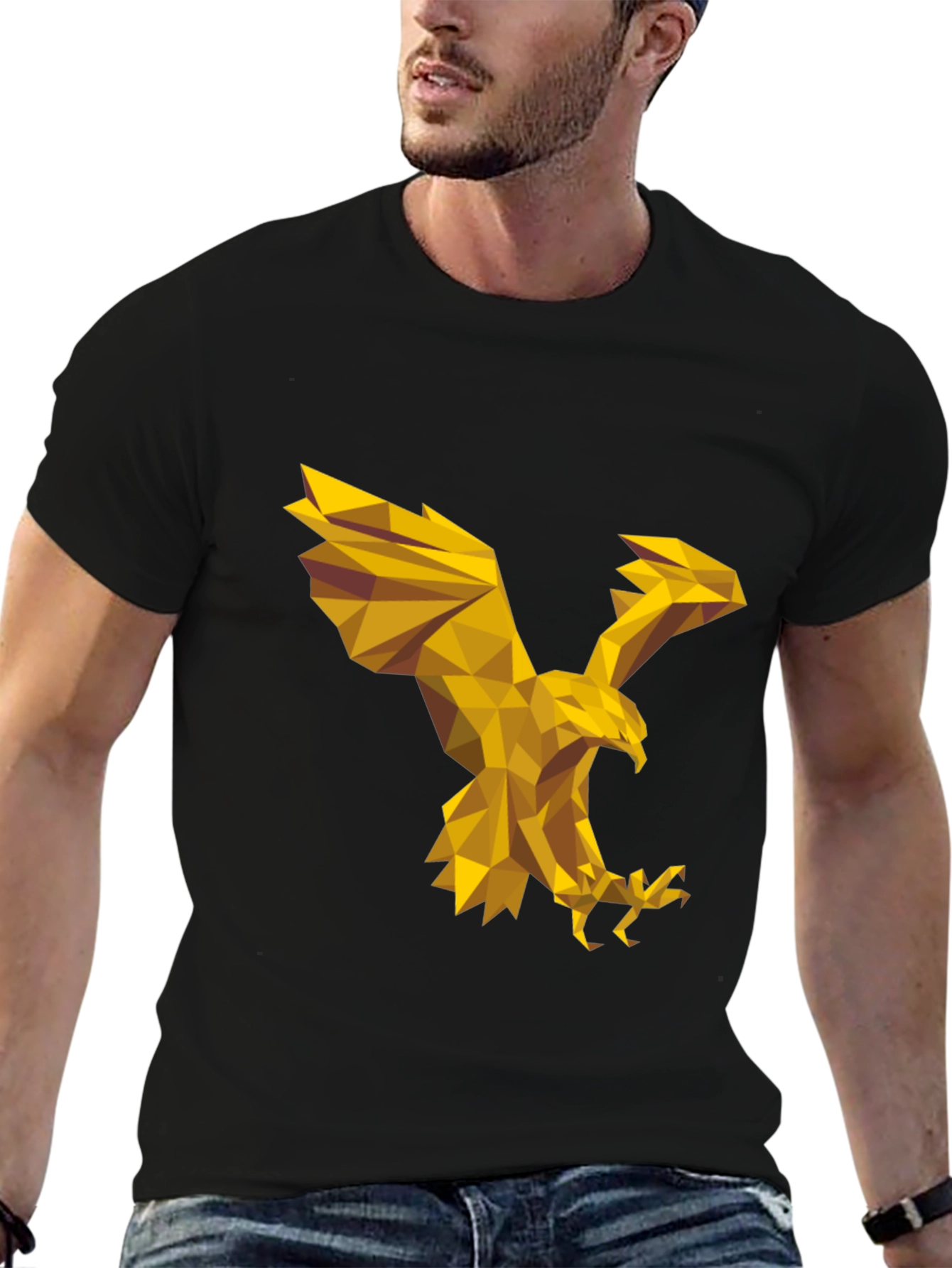 Black Geometric Eagle Graphic Tee - Stylish Black T-Shirt view 6