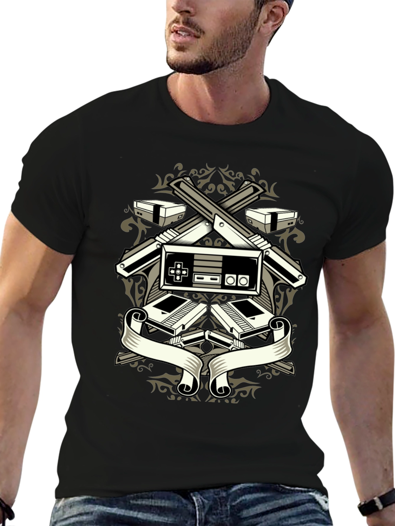 Black Retro Gamer T-Shirt - Classic Console Design view 6