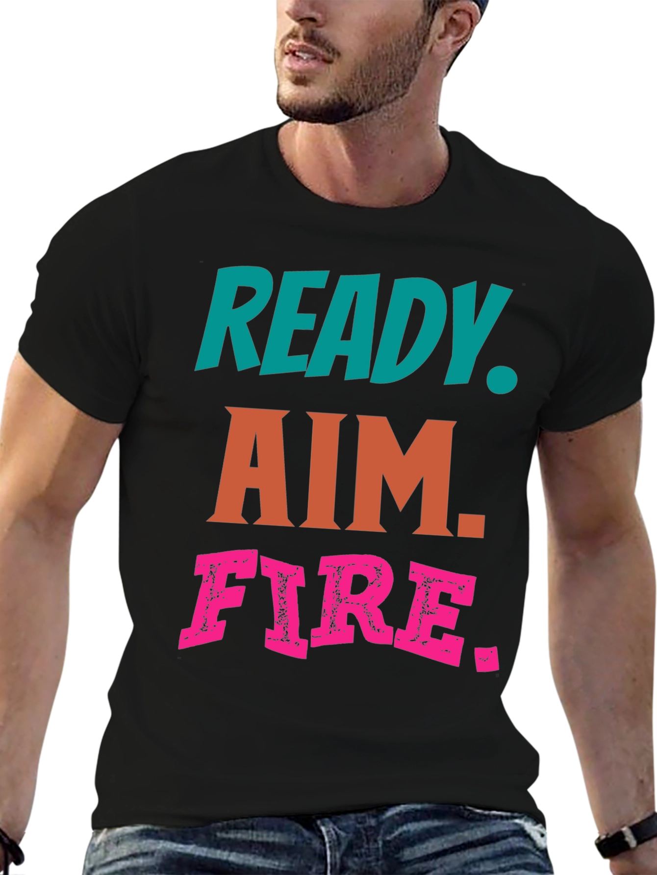 Black Ready Aim Fire Graphic Tee - Black Cotton T-Shirt view 6