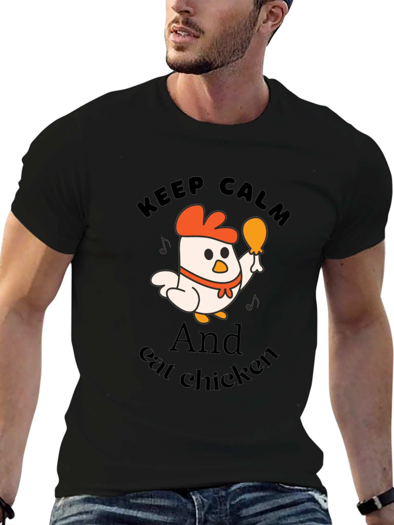 Black Keep Calm and Eat Chicken Black T-Shirt view 6