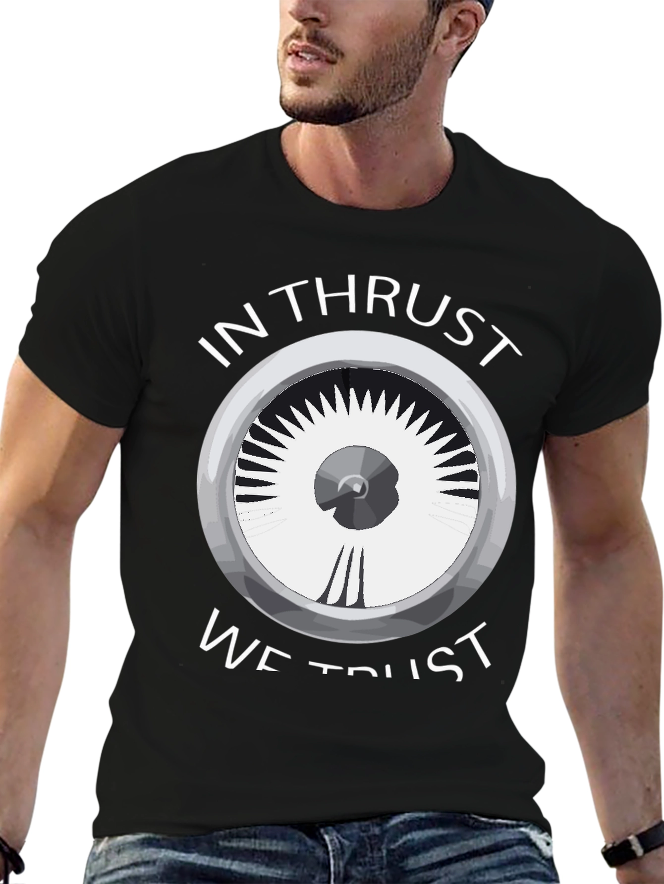 Black In Thrust We Trust Tee - Aviation Enthusiast Shirt view 6