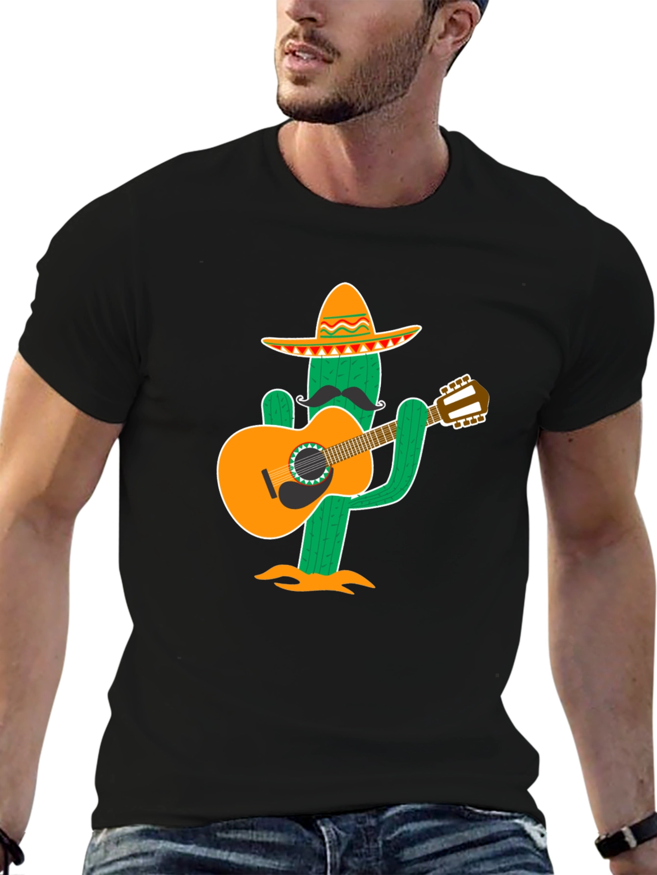 Black Cactus Musician T-Shirt - Cool Graphic Tee view 6