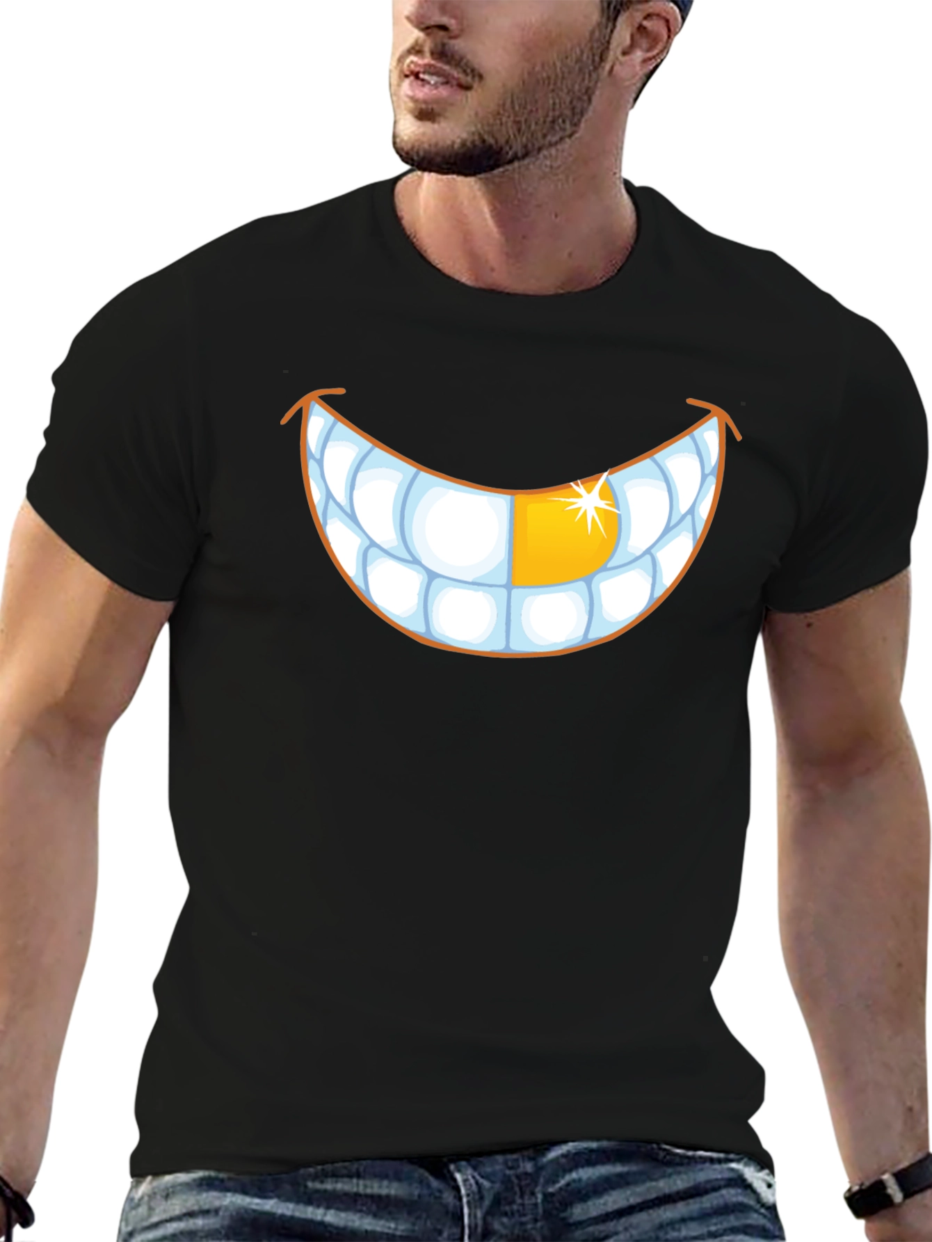 Black Grinning Teeth Graphic Tee - Gold Tooth view 6