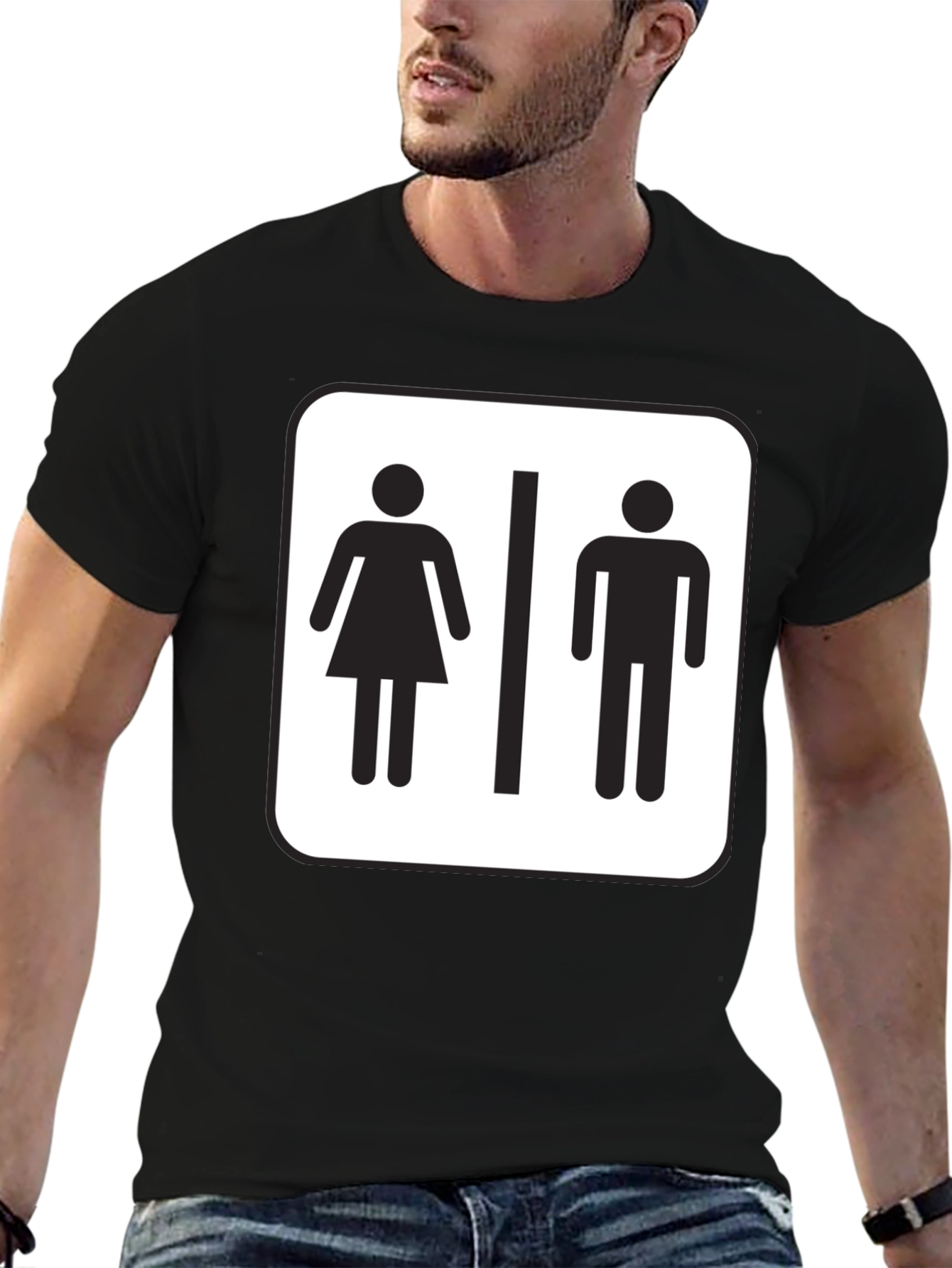 Black Unisex Restroom Sign Graphic Tee - Black Cotton Blend view 6
