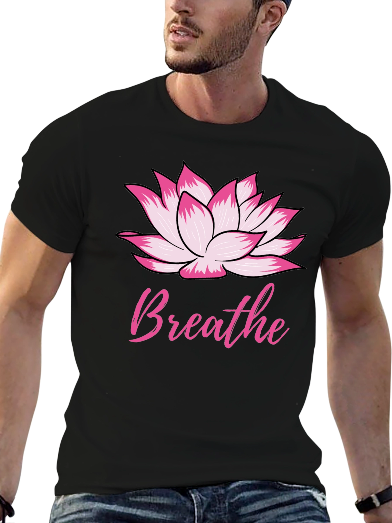 Black Breathe Lotus Flower Graphic Tee view 6