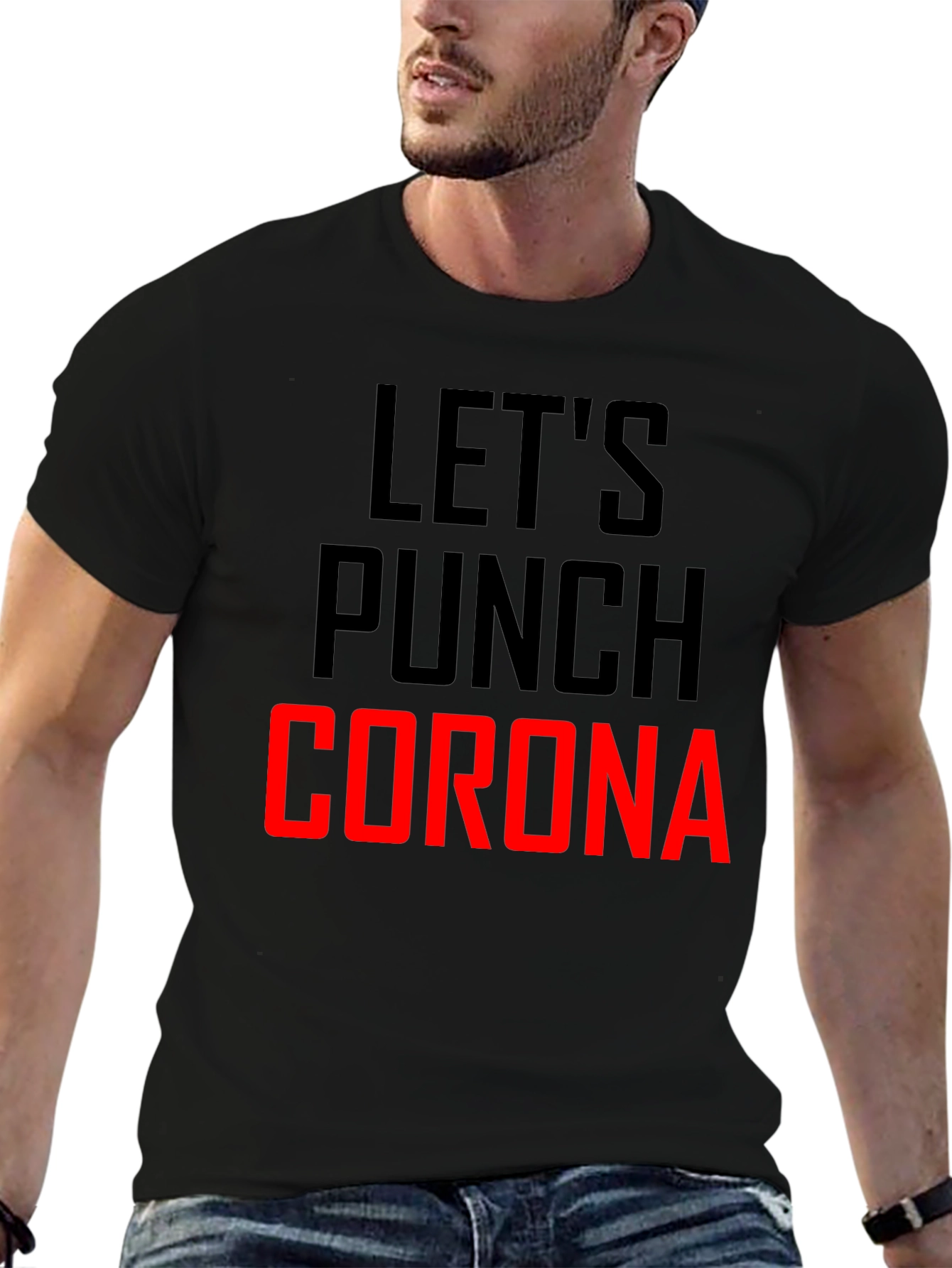 Black Let's Punch Corona Black Graphic T-Shirt view 6