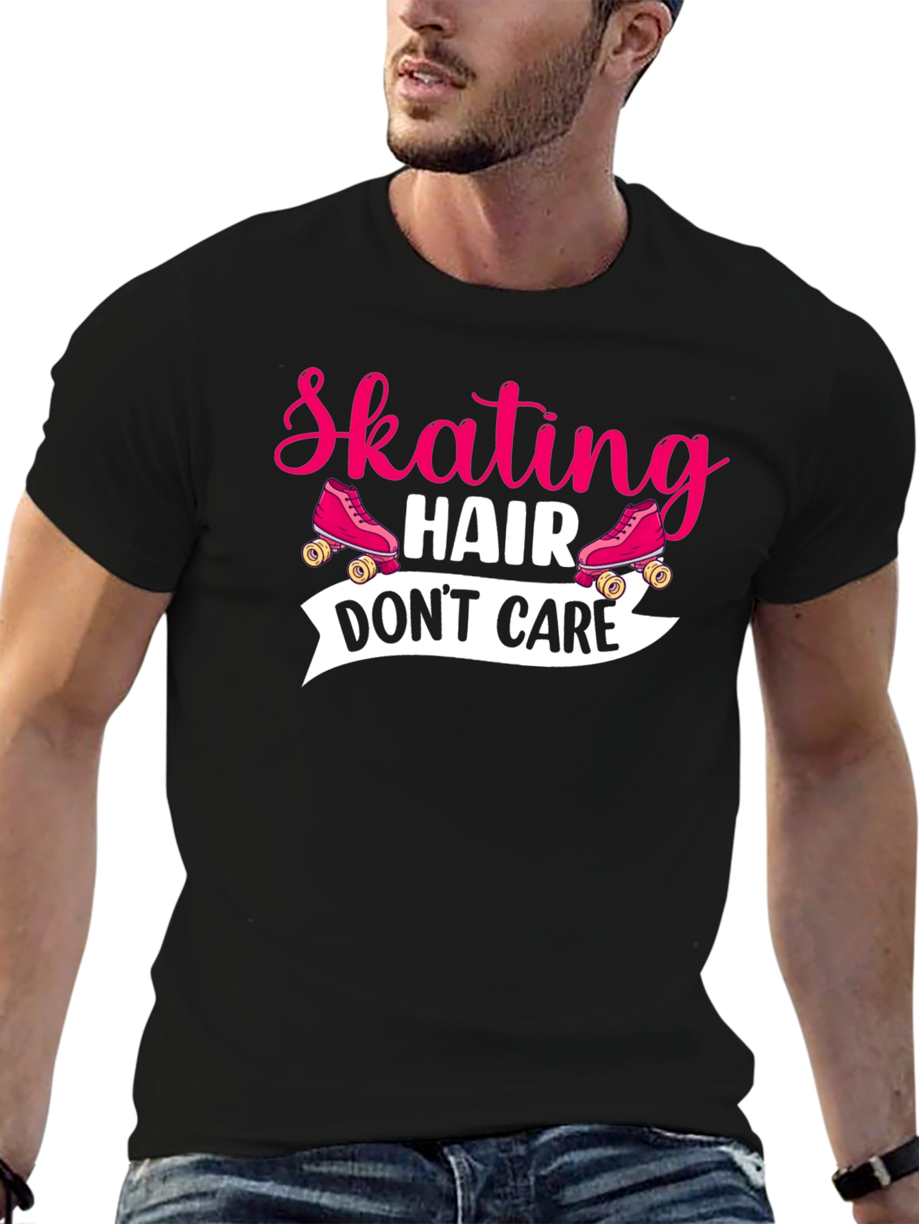 Black Skating Hair Don't Care T-Shirt view 6