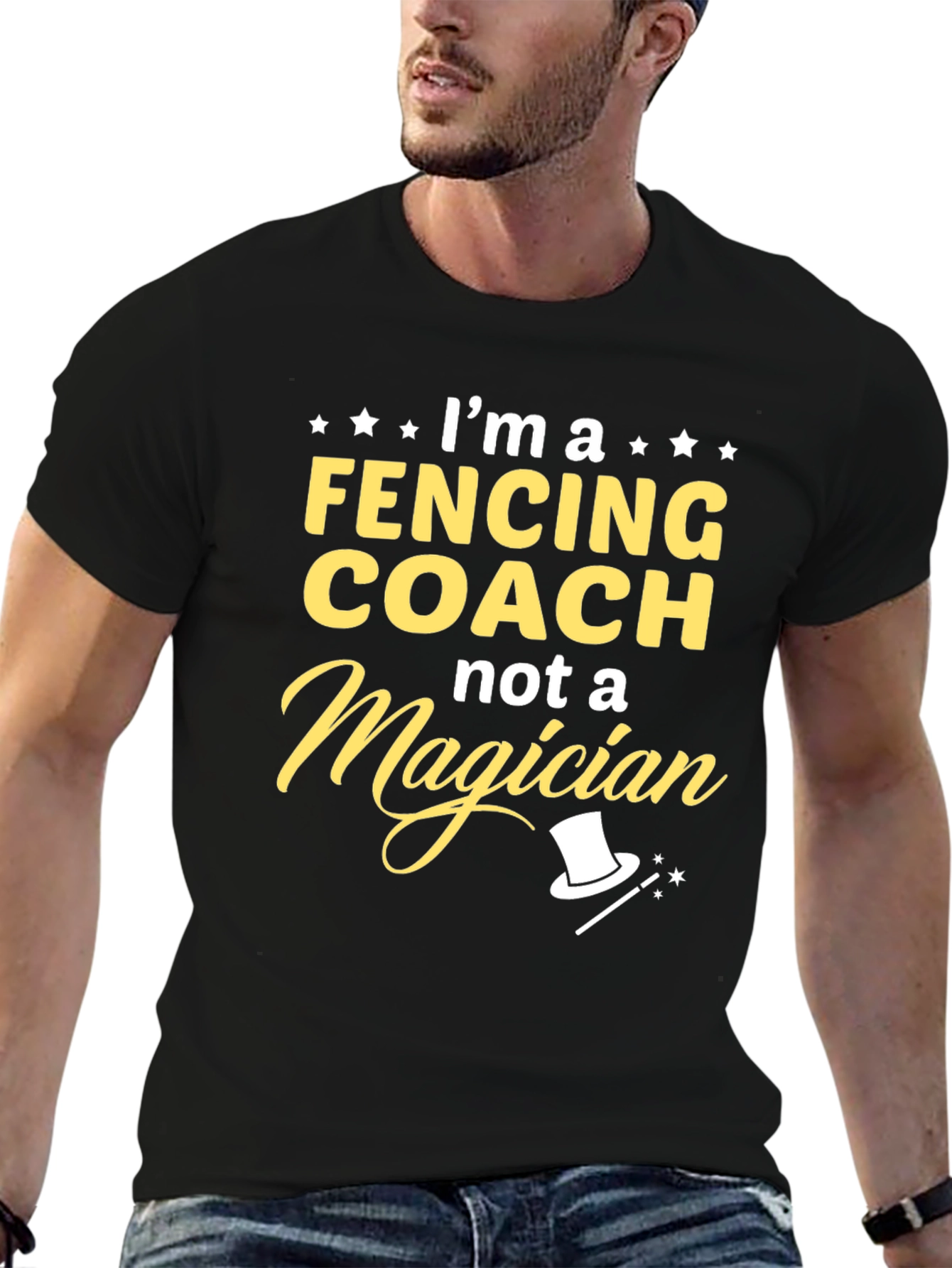 Black Funny Fencing Coach T-Shirt - Not a Magician view 6