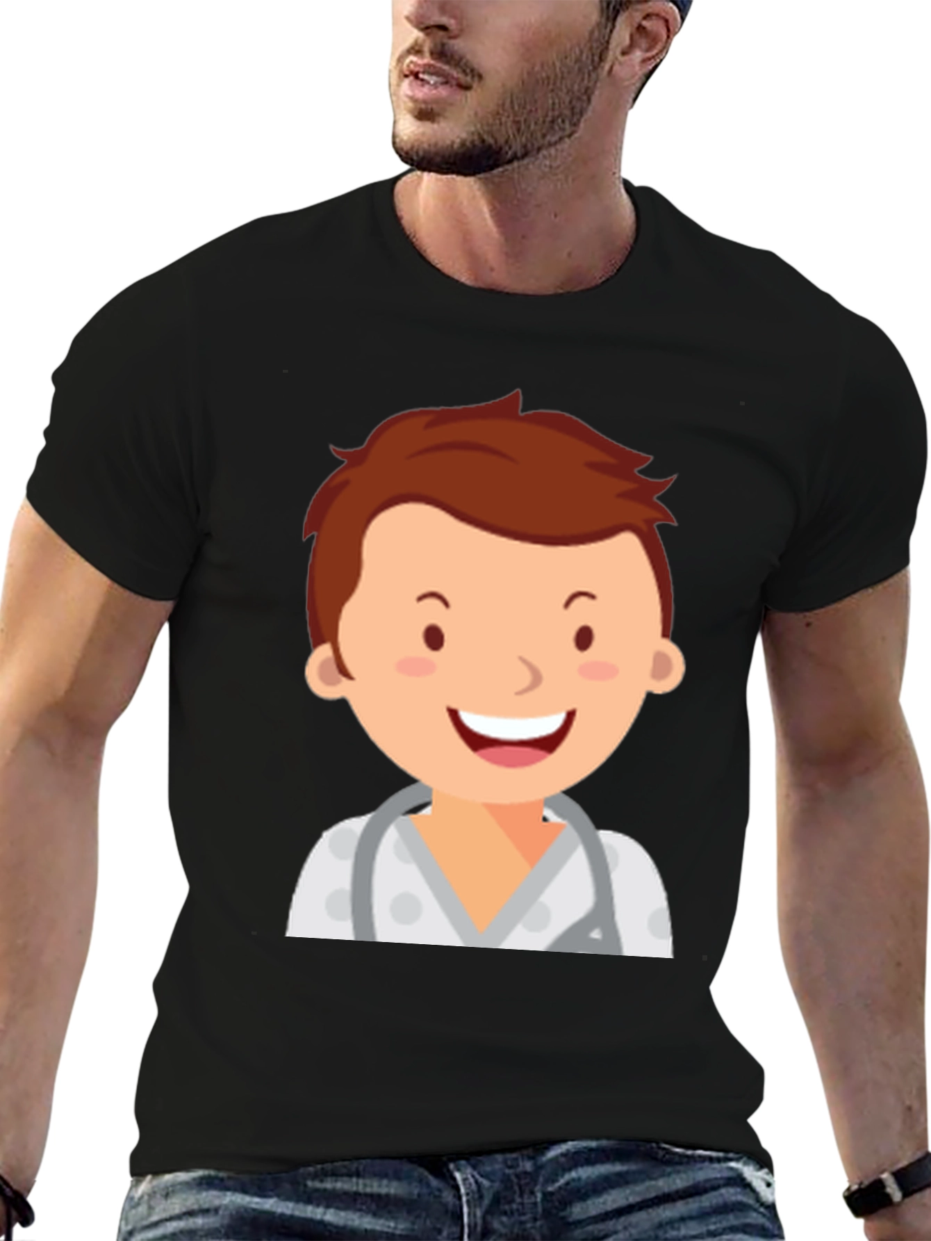 Black Cartoon Doctor Graphic T-Shirt - Black view 6