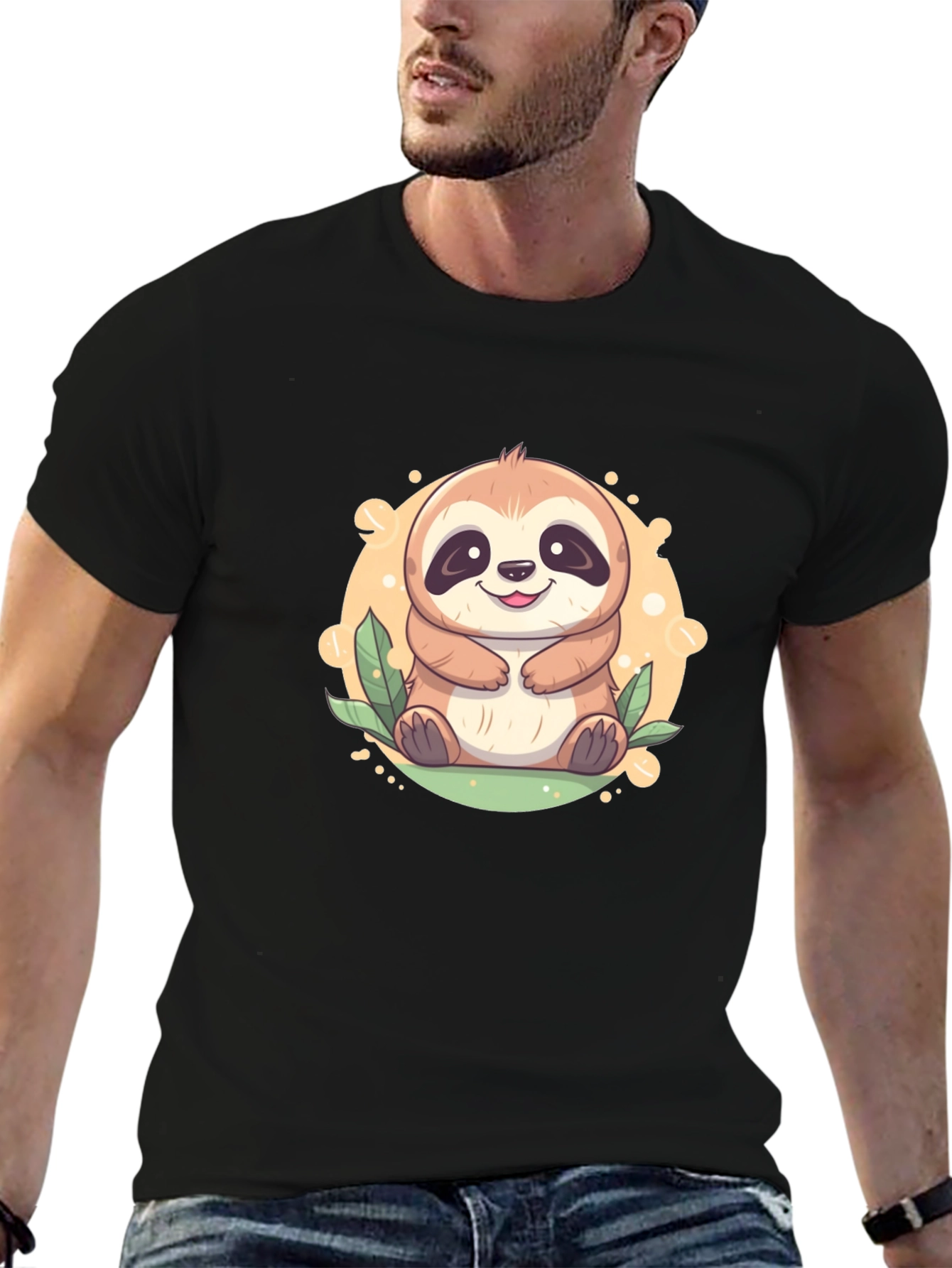 Black Cute Sloth Graphic Tee - Relaxed Fit view 6
