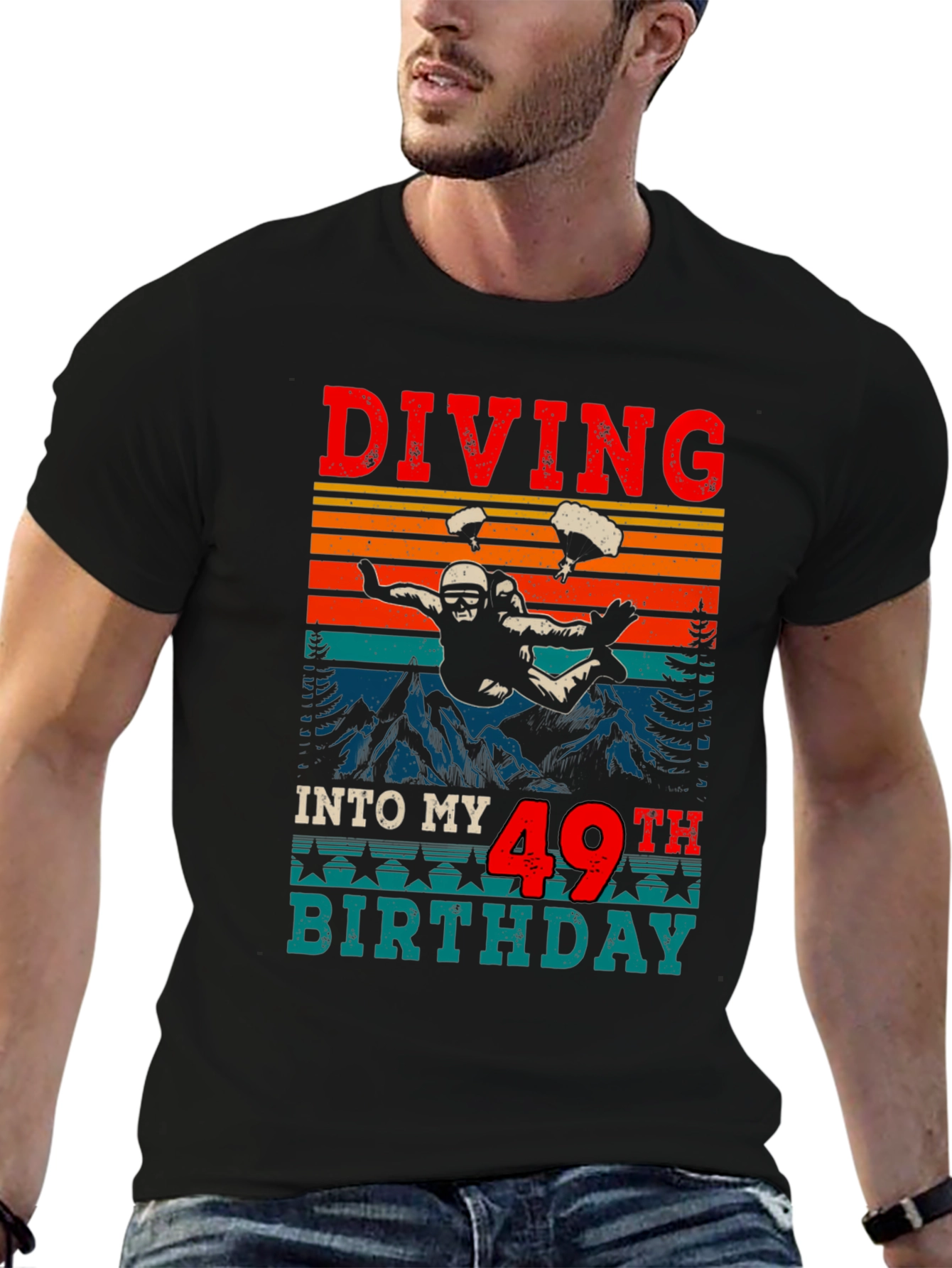 Black Diving Into My 49th Birthday T-Shirt view 6