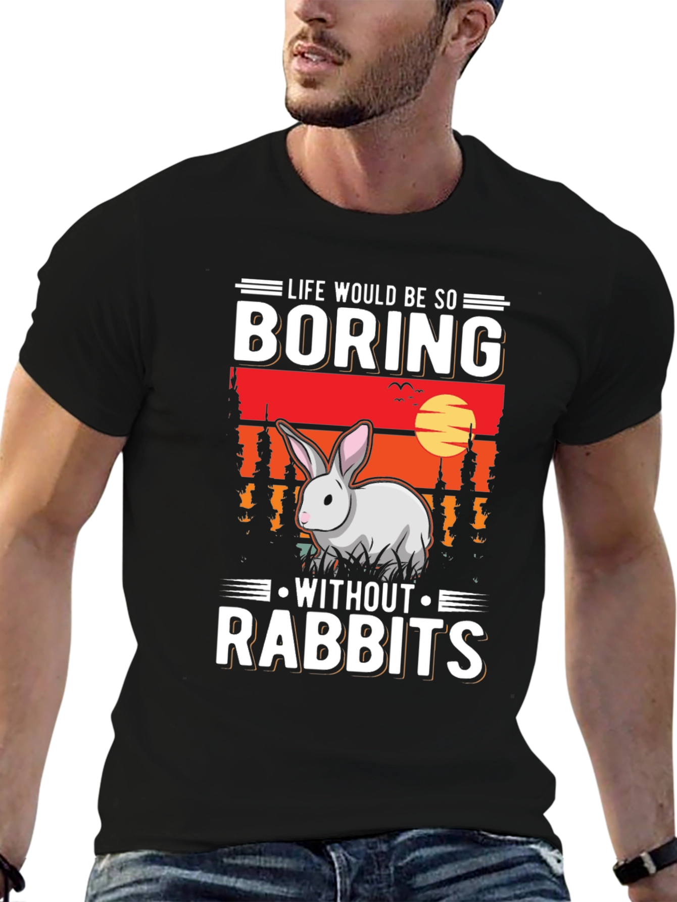 Black Life Would Be So Boring Without Rabbits Black T-Shirt view 6
