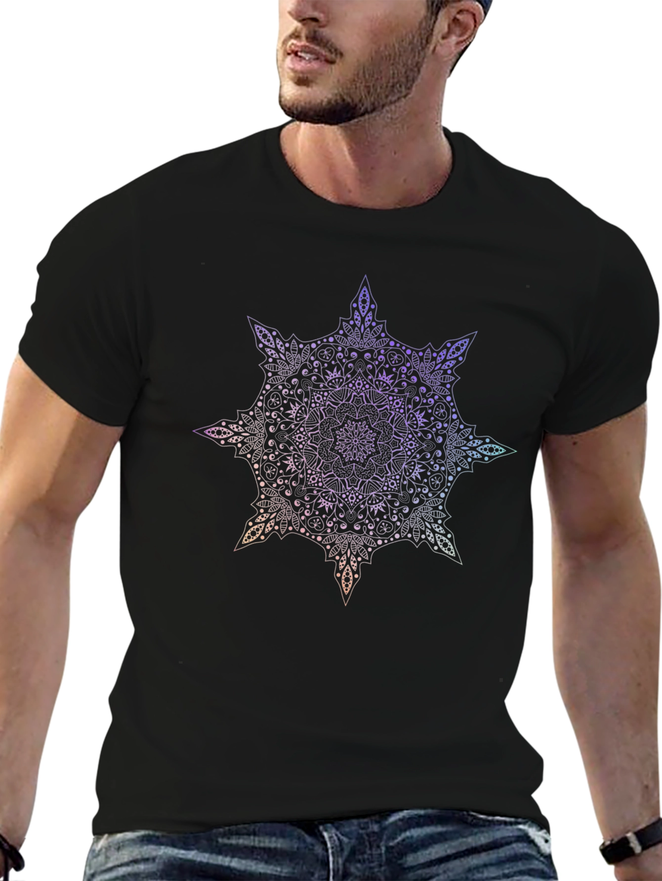 Mandala Print Black T-Shirt - 6
