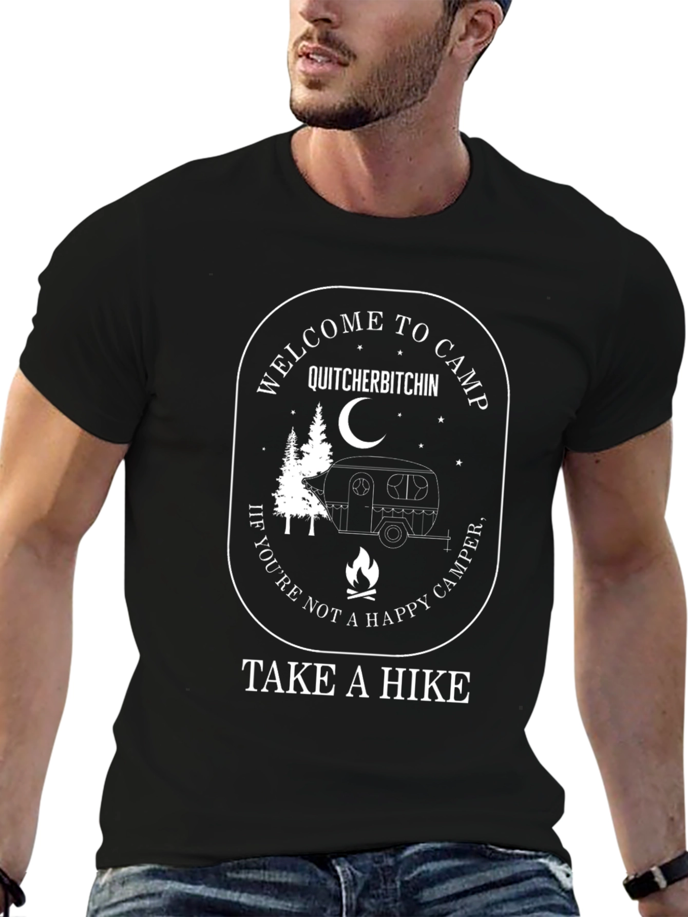 Black Funny Camping T-Shirt - Welcome to Camp Quitcherbitchin view 6