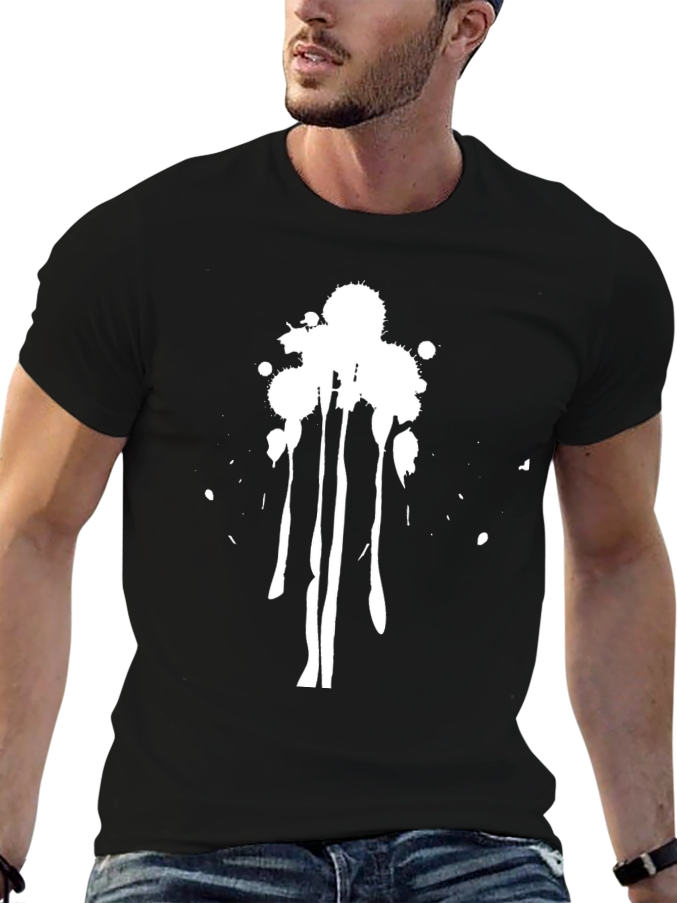 Black Abstract Splatter Graphic Tee - Men's Black T-Shirt view 6