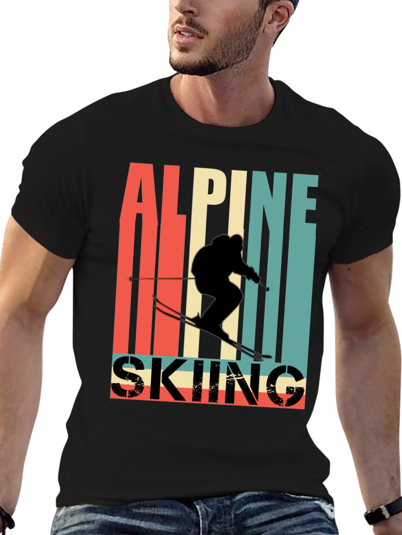 Black Alpine Skiing Retro T-Shirt view 6