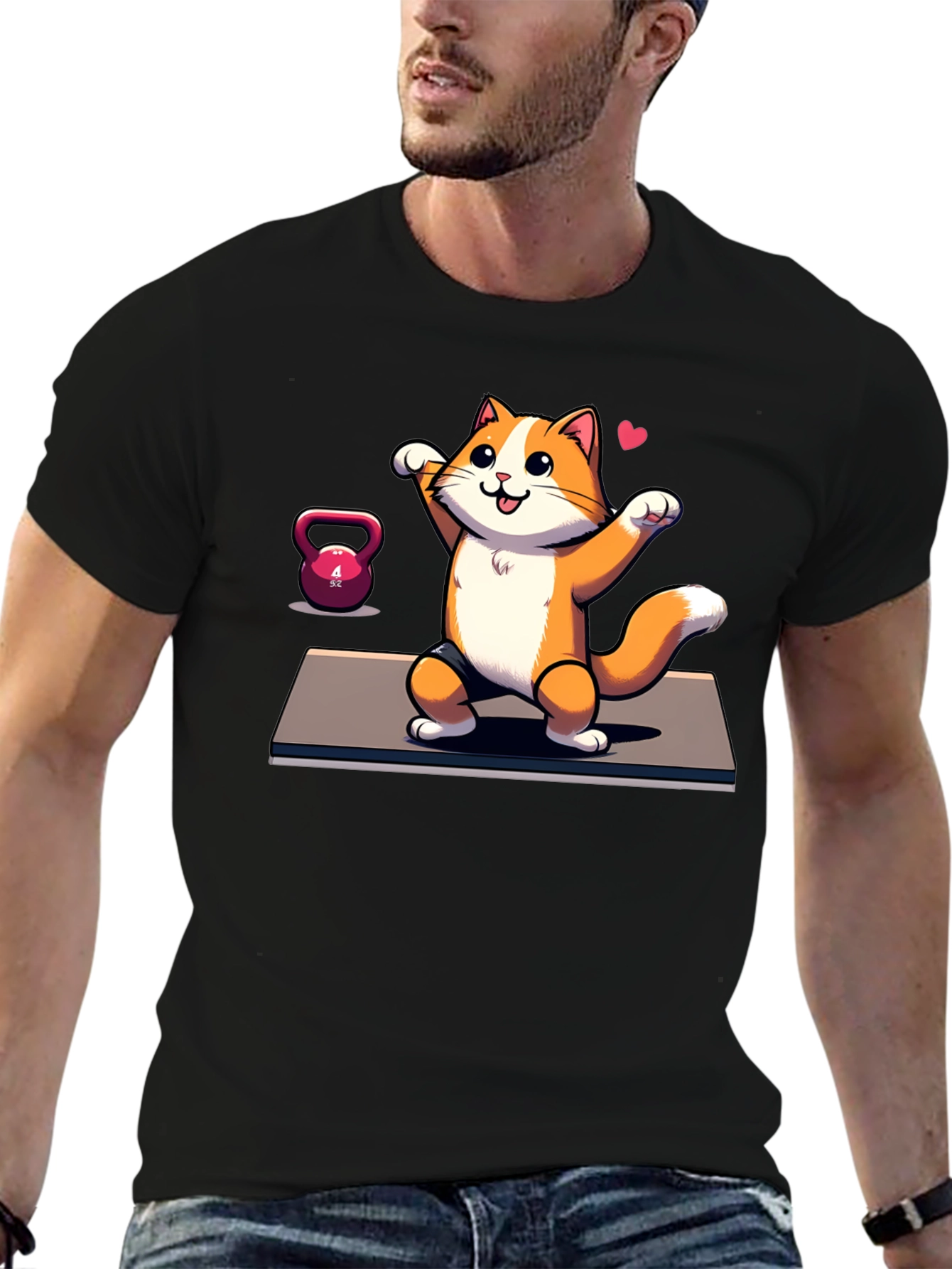 Black Funny Cat Gym T-Shirt view 6