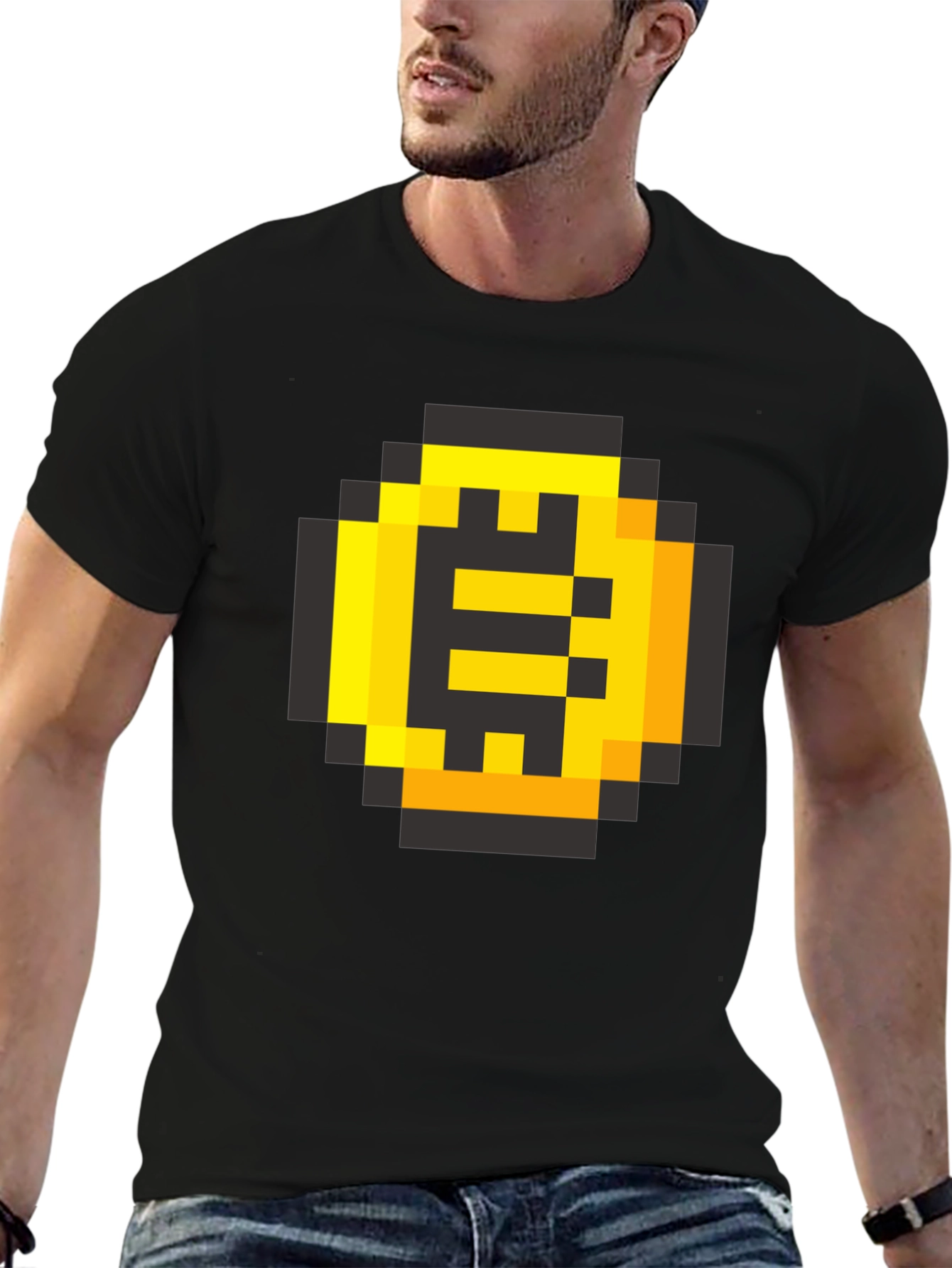 Black Pixel Gold Coin Black Tee - Retro Gaming Shirt view 6