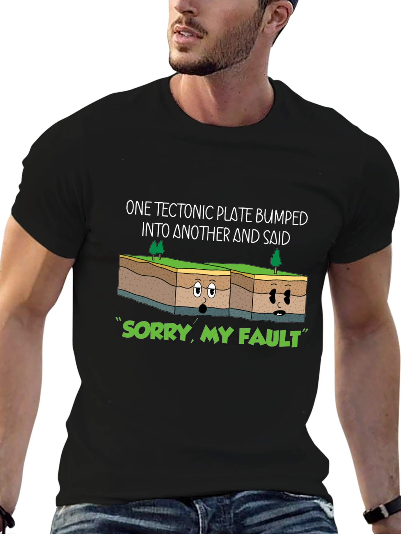 Black Tectonic Plate Fault Humor Graphic Tee view 6
