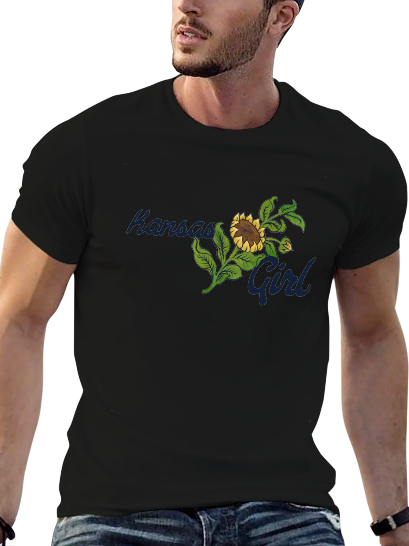 Black Kansas Girl Sunflower Graphic Black T-Shirt view 6