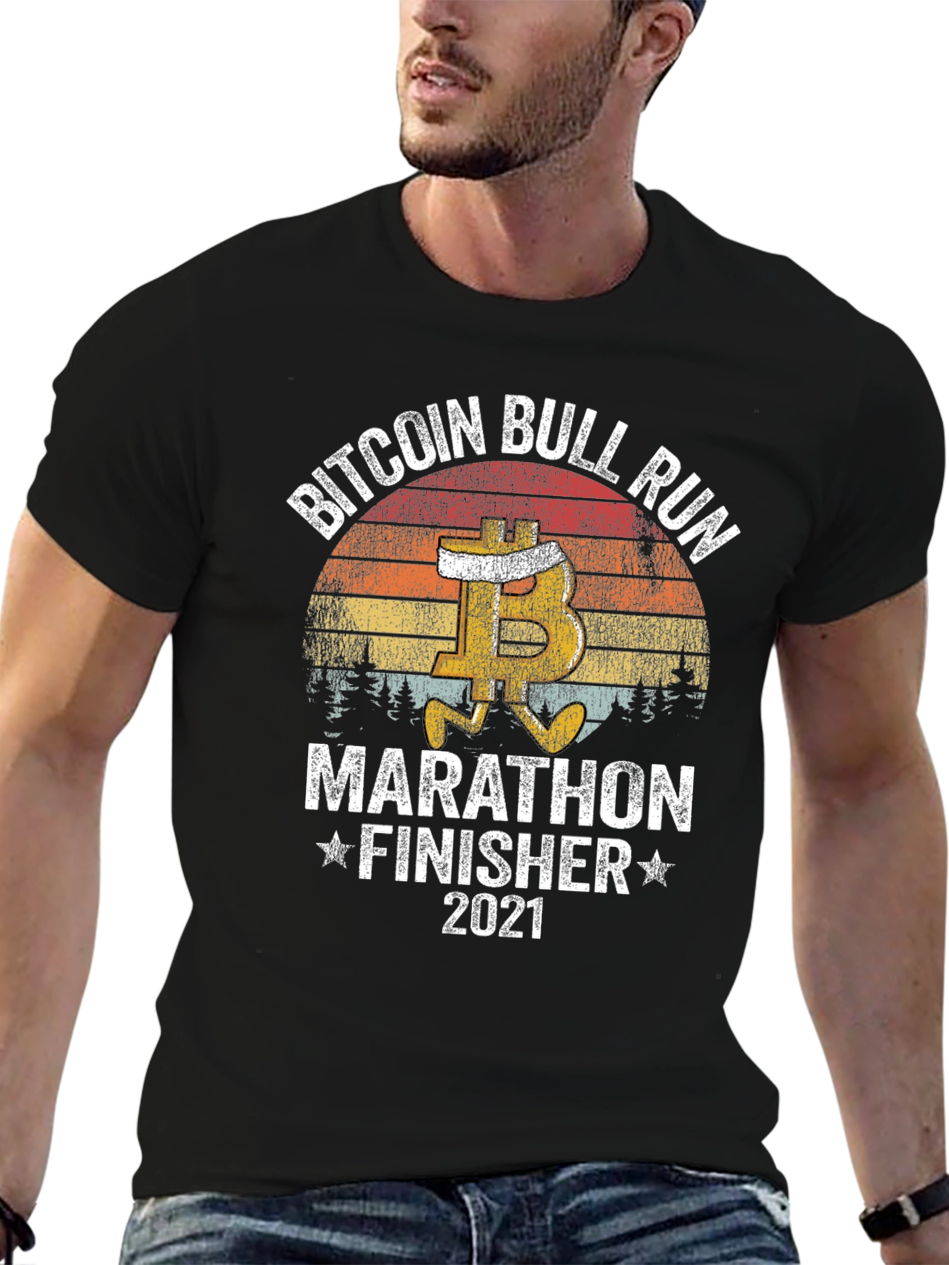 Black Bitcoin Bull Run Marathon Finisher 2021 Black T-Shirt view 6