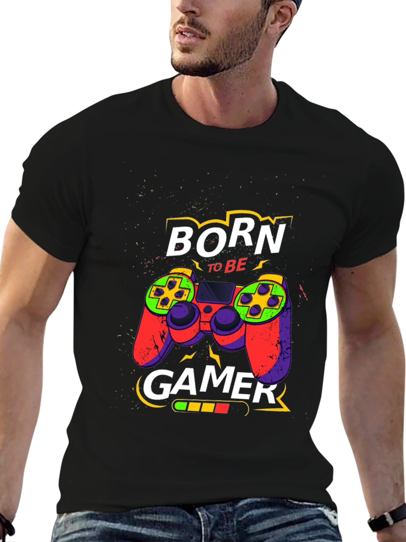 Black Born To Be Gamer Black T-Shirt view 6