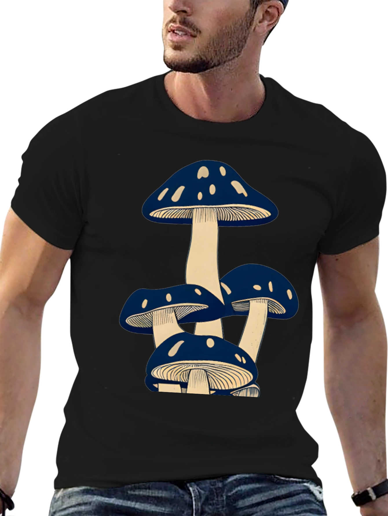 Black Mushroom Graphic Tee - Unisex Black T-Shirt view 6