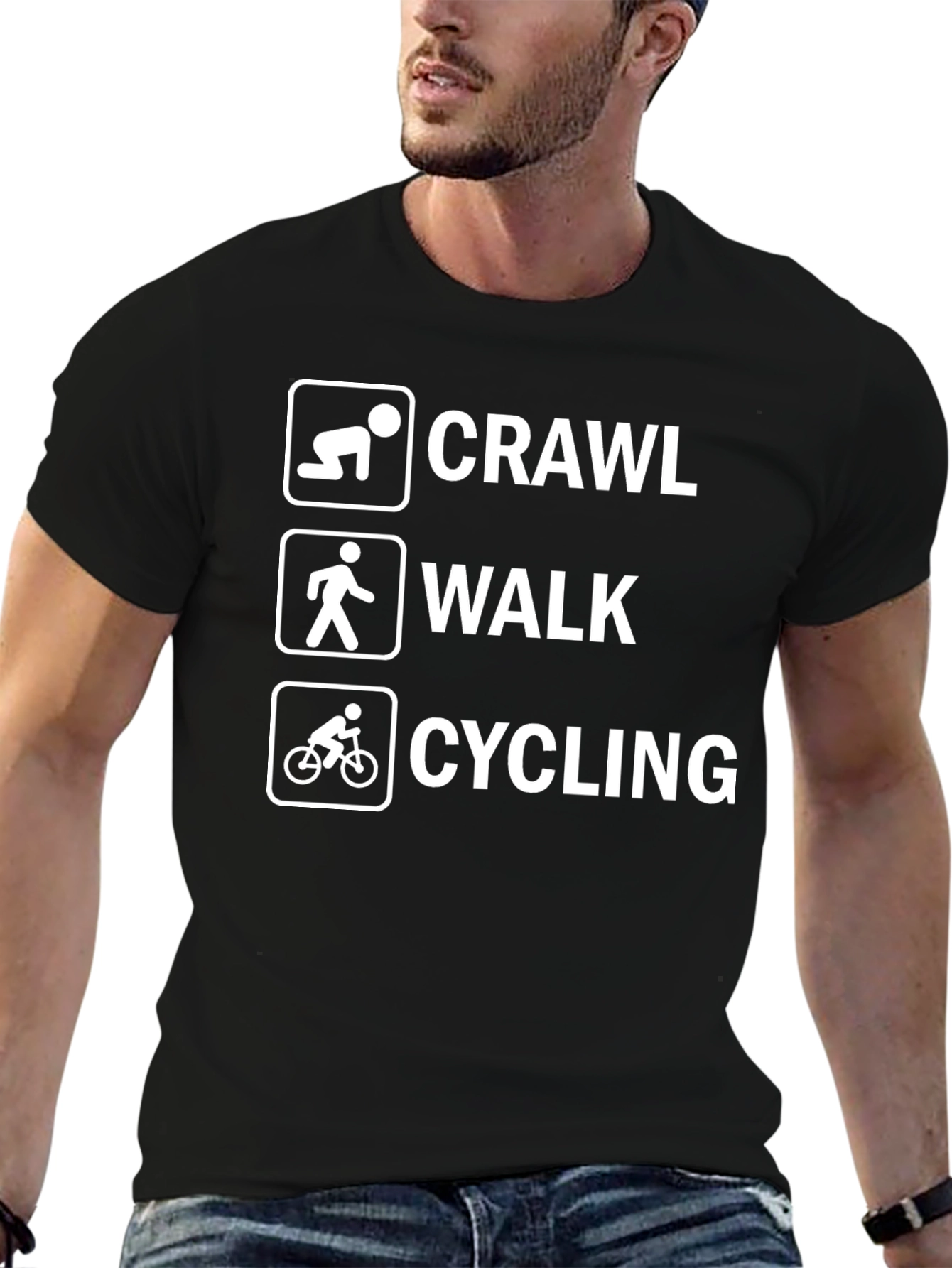 Black Crawl Walk Cycling Graphic Tee - Black view 6