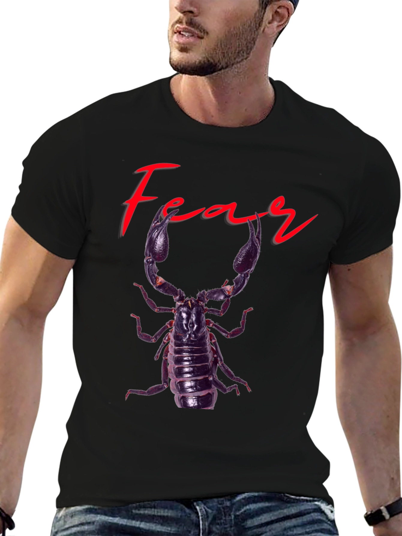 Black Fear Scorpion Graphic Tee - Black Cotton T-Shirt view 6