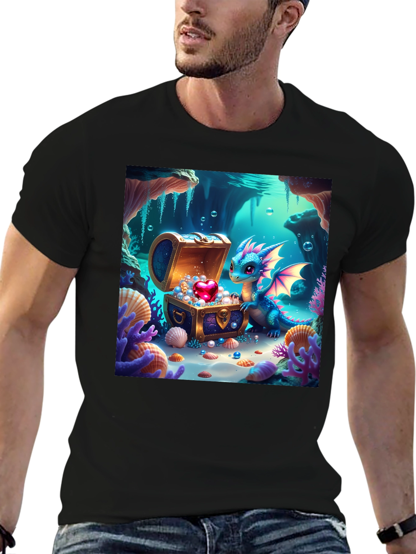 Black Dragon's Treasure T-Shirt - Fantasy Art view 6