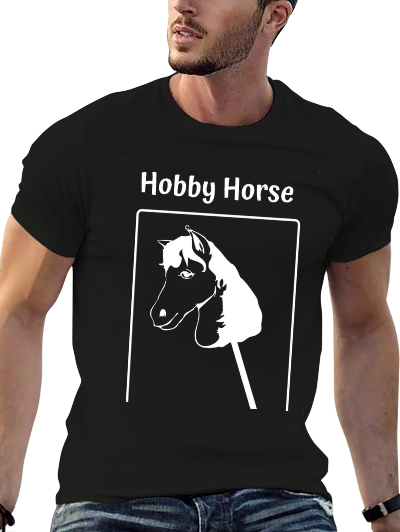 Black Hobby Horse Graphic Tee - Novelty Unisex T-Shirt view 6