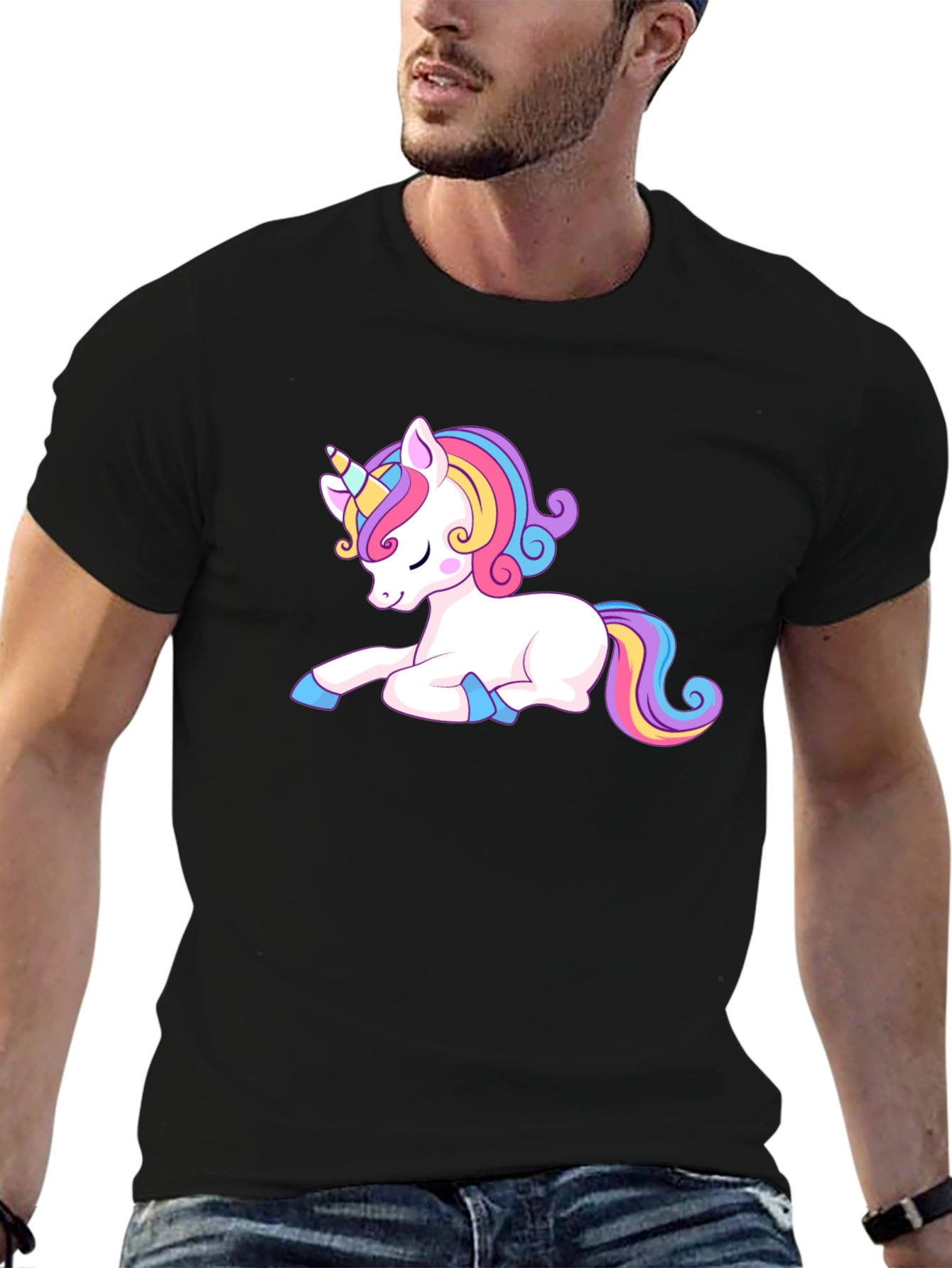 Black Cute Unicorn Graphic Tee - Black Casual Shirt view 6