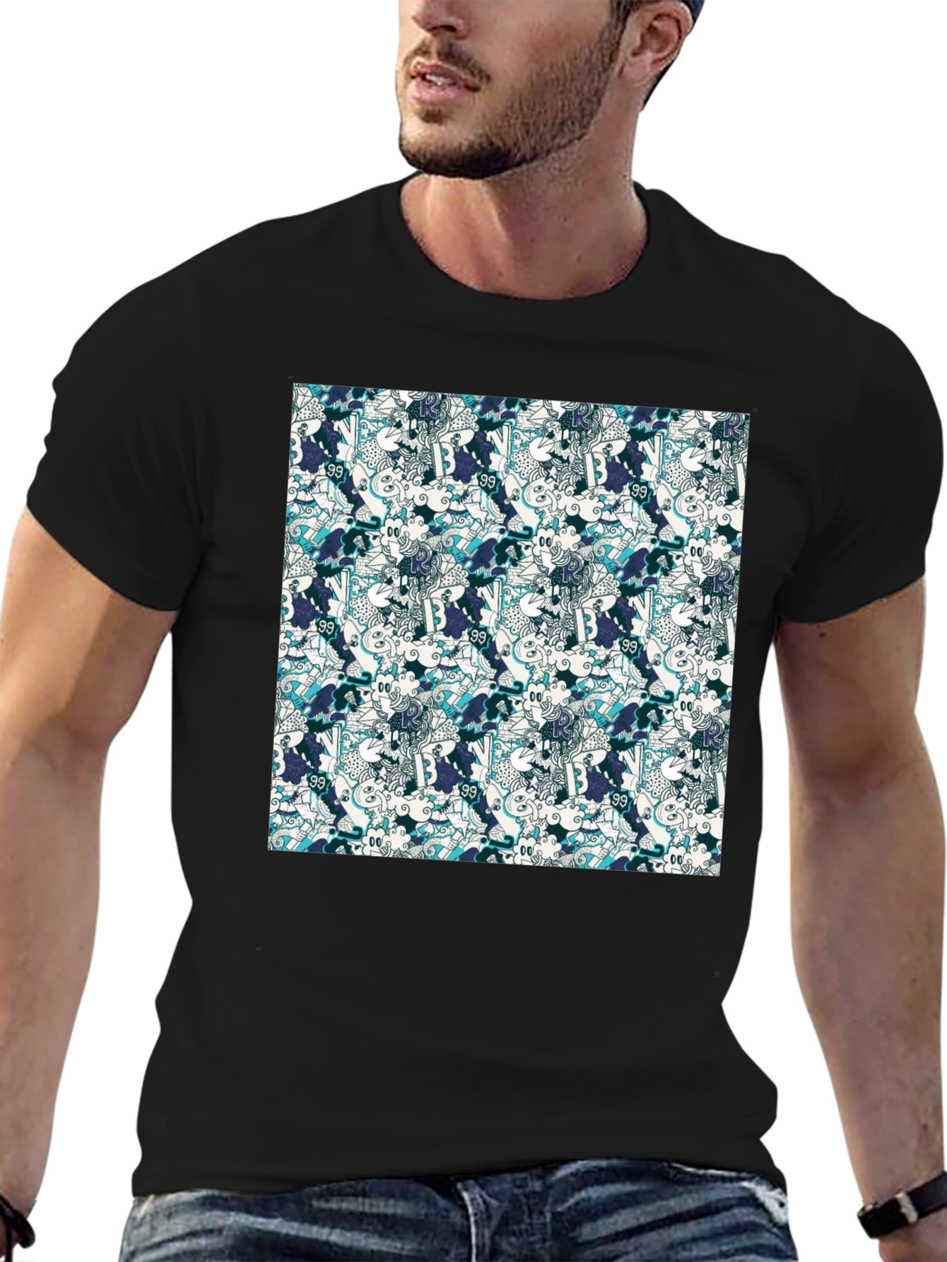 Black Funky Patterned Black T-Shirt view 6