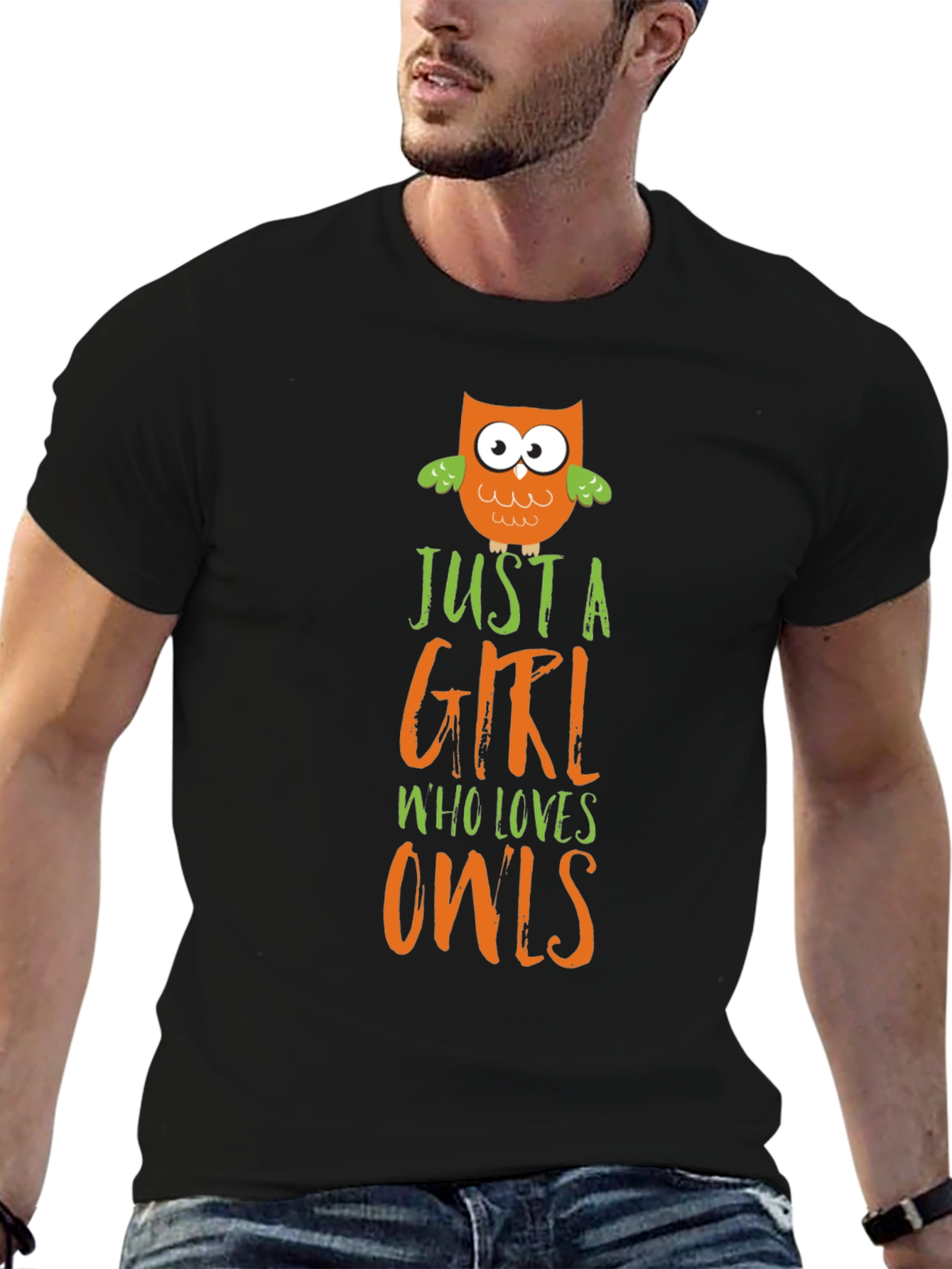 Black Just a Girl Who Loves Owls T-Shirt view 6