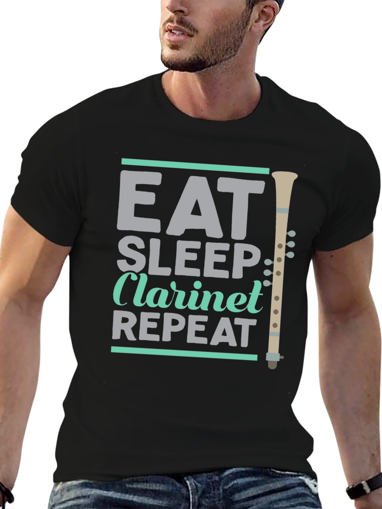 Black Eat Sleep Clarinet Repeat T-Shirt - Musician Gift view 6